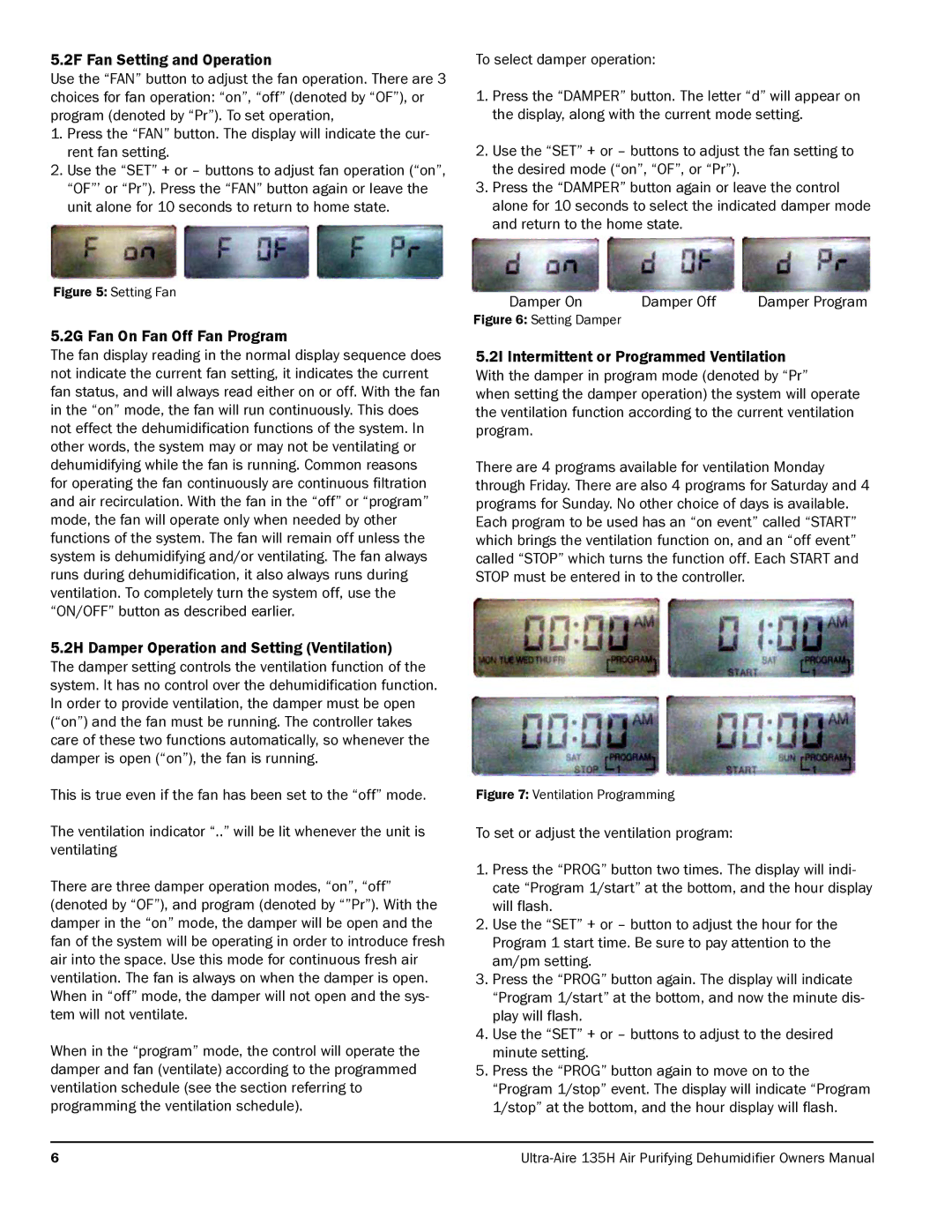 Therma-Stor Products Group 135H owner manual 2F Fan Setting and Operation, 2G Fan On Fan Off Fan Program 