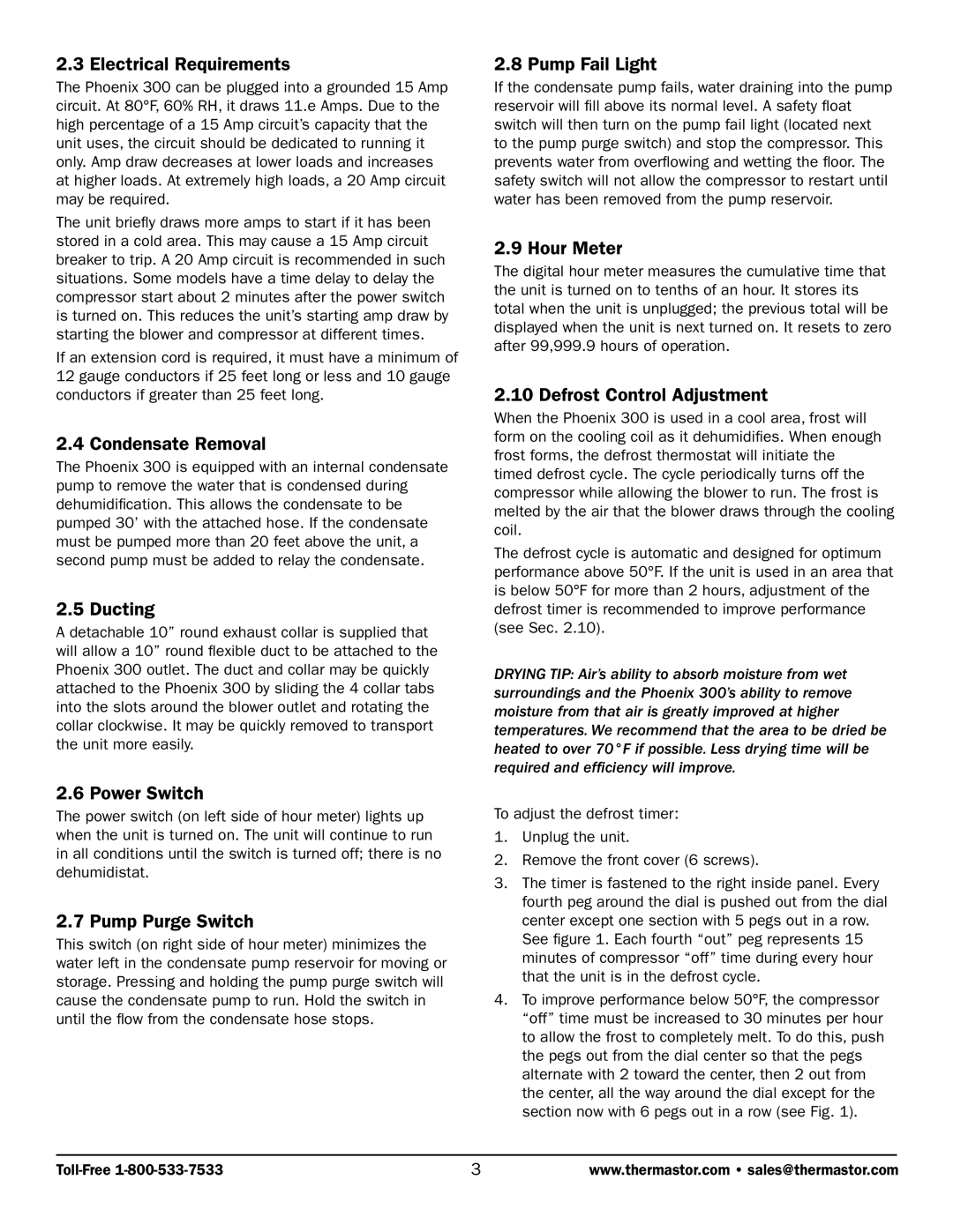 Therma-Stor Products Group 300 Electrical Requirements, Condensate Removal, Ducting, Power Switch, Pump Purge Switch 