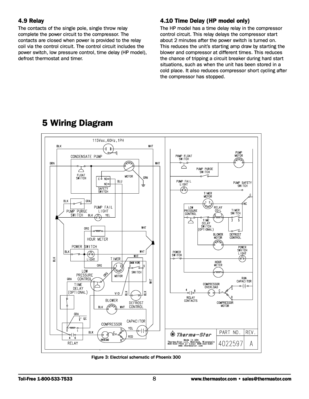 Therma-Stor Products Group 300 owner manual Wiring Diagram, Relay, Time Delay HP model only 