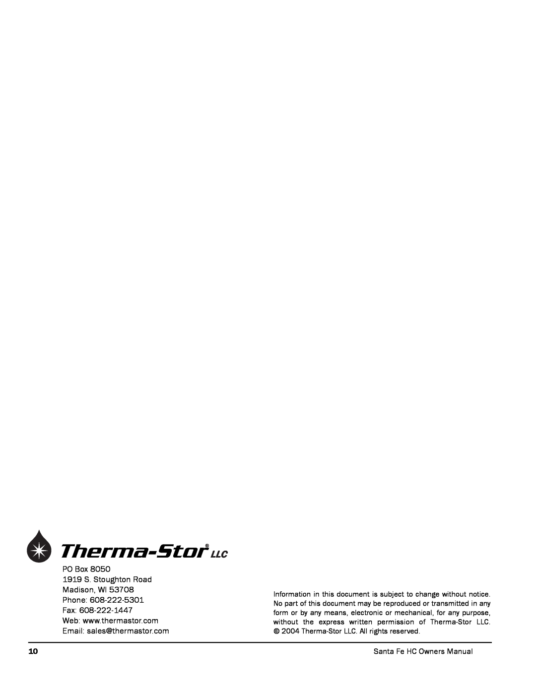 Therma-Stor Products Group 4025273 manual PO Box 