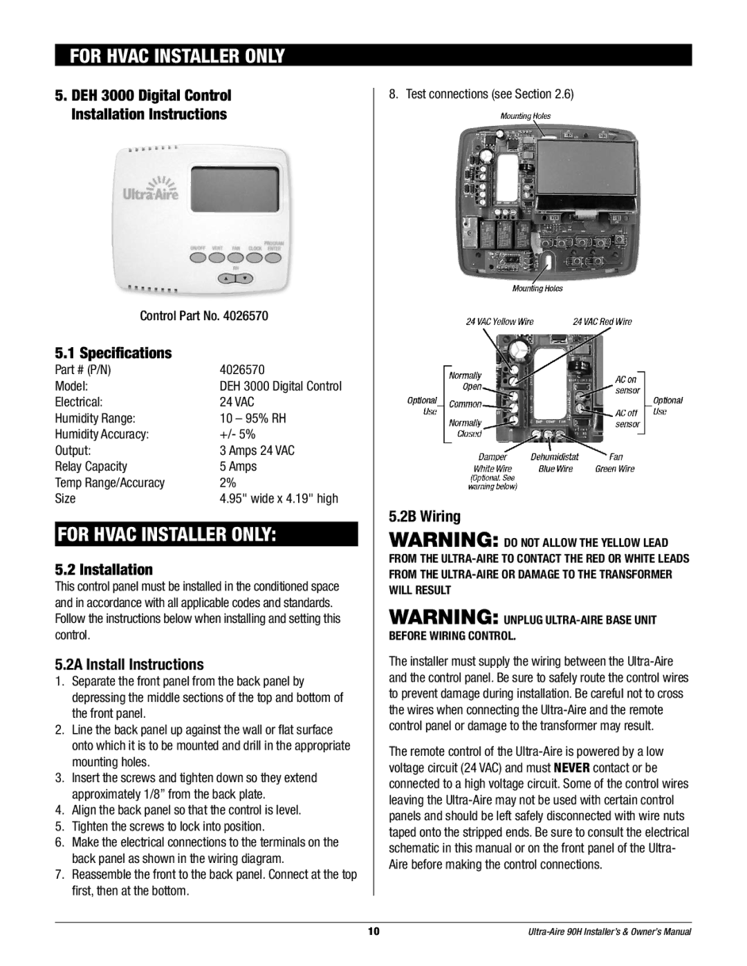 Therma-Stor Products Group 90H 2A Install Instructions, 2B Wiring, DEH 3000 Digital Control Installation Instructions 