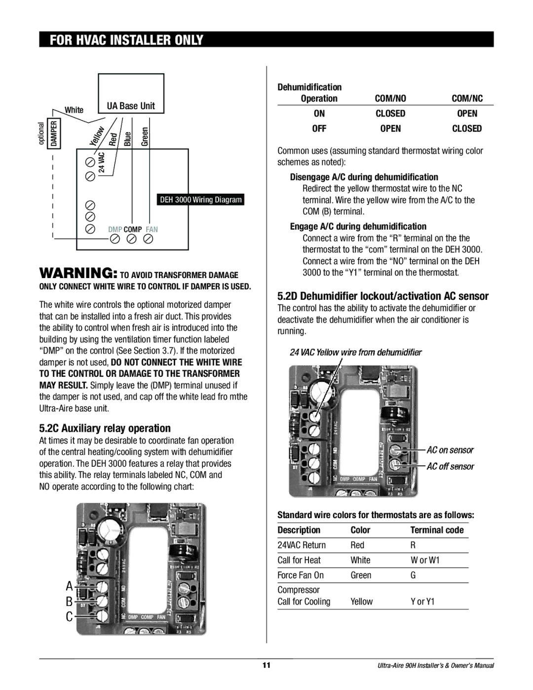 Therma-Stor Products Group 90H owner manual 2C Auxiliary relay operation, 2D Dehumidifier lockout/activation AC sensor 