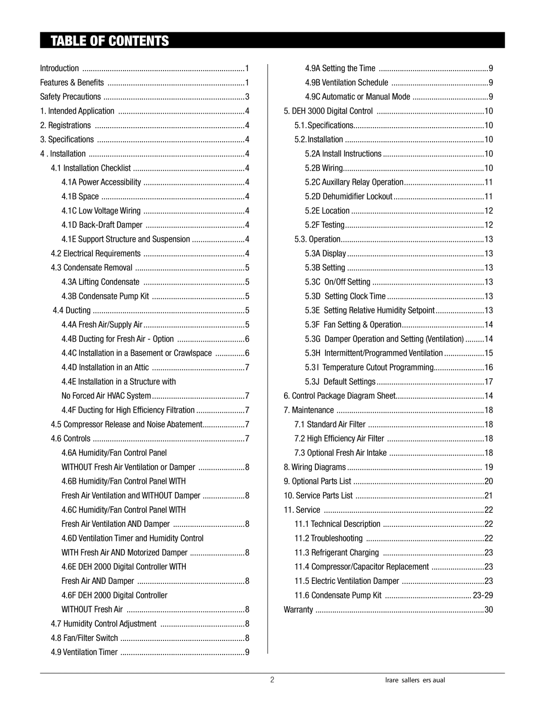 Therma-Stor Products Group 90H owner manual Table of Contents 