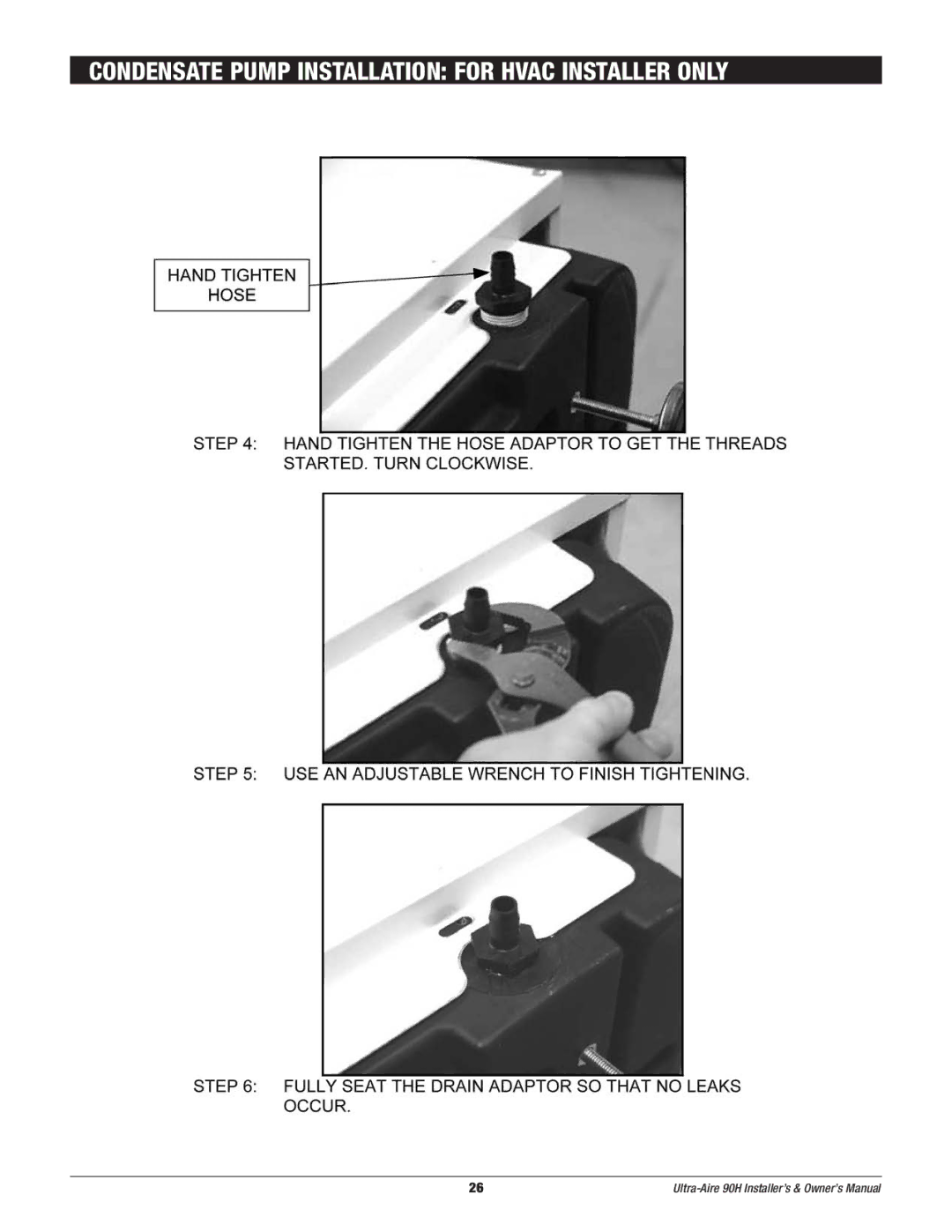 Therma-Stor Products Group 90H owner manual Condensate Pump Installation for Hvac Installer only 