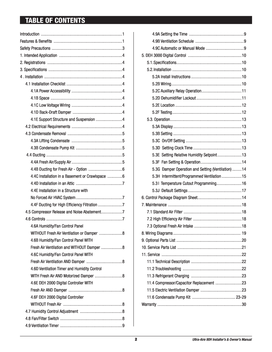 Therma-Stor Products Group 90H owner manual Table Of Contents 