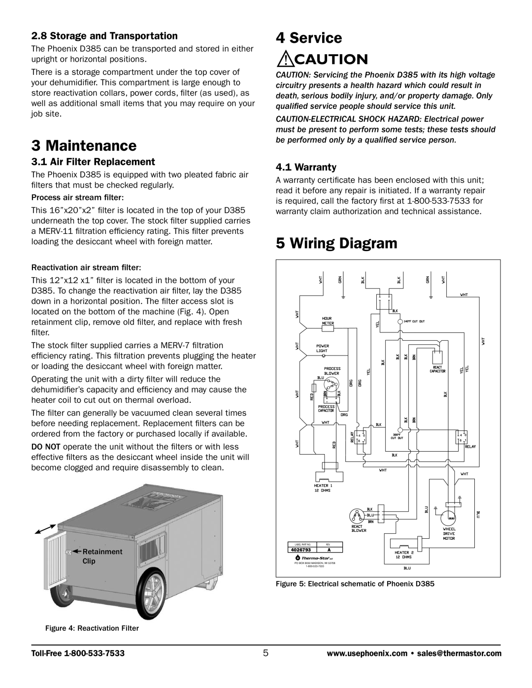 Therma-Stor Products Group D385 owner manual Maintenance, Service, Wiring Diagram 