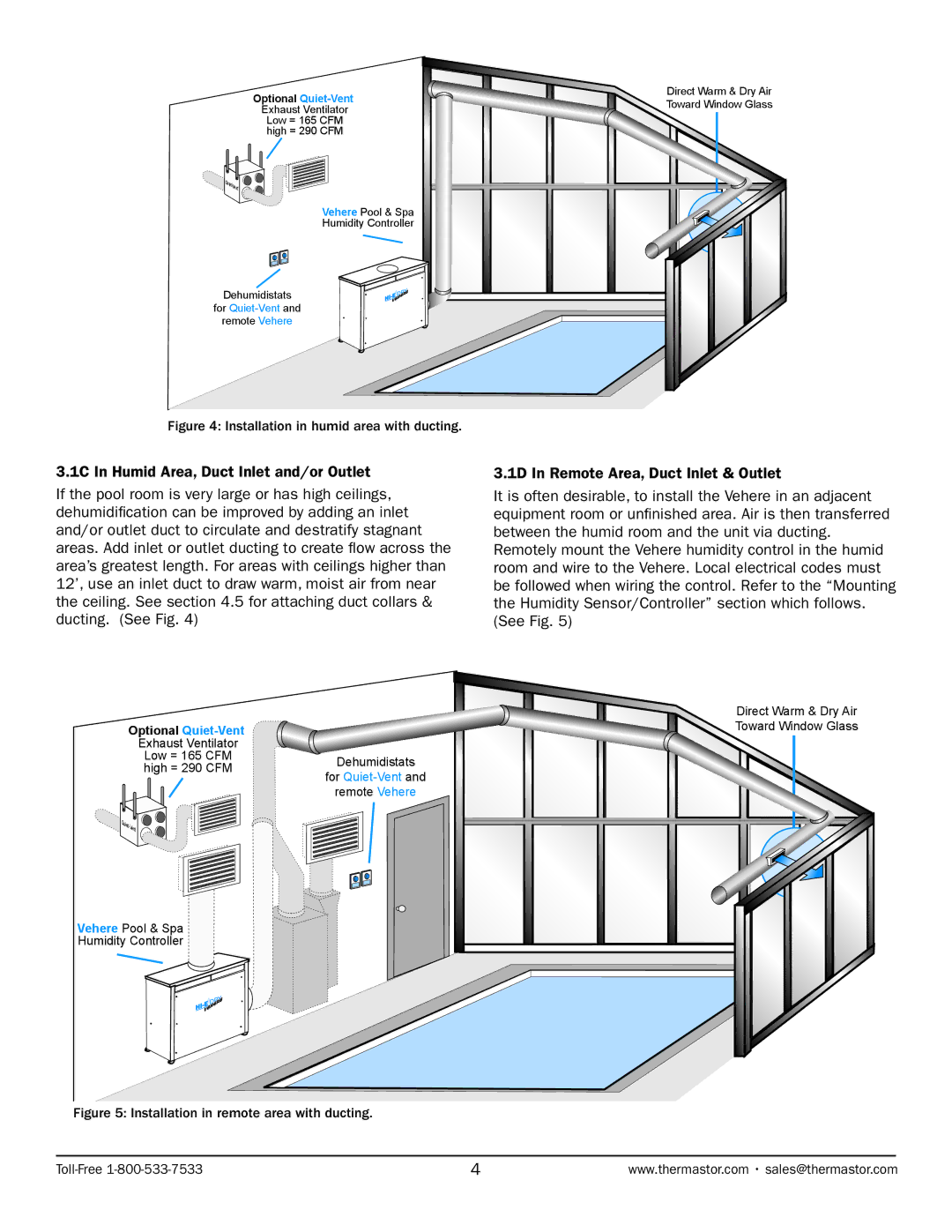 Therma-Stor Products Group HI-E Dry Vehere owner manual Installation in humid area with ducting 