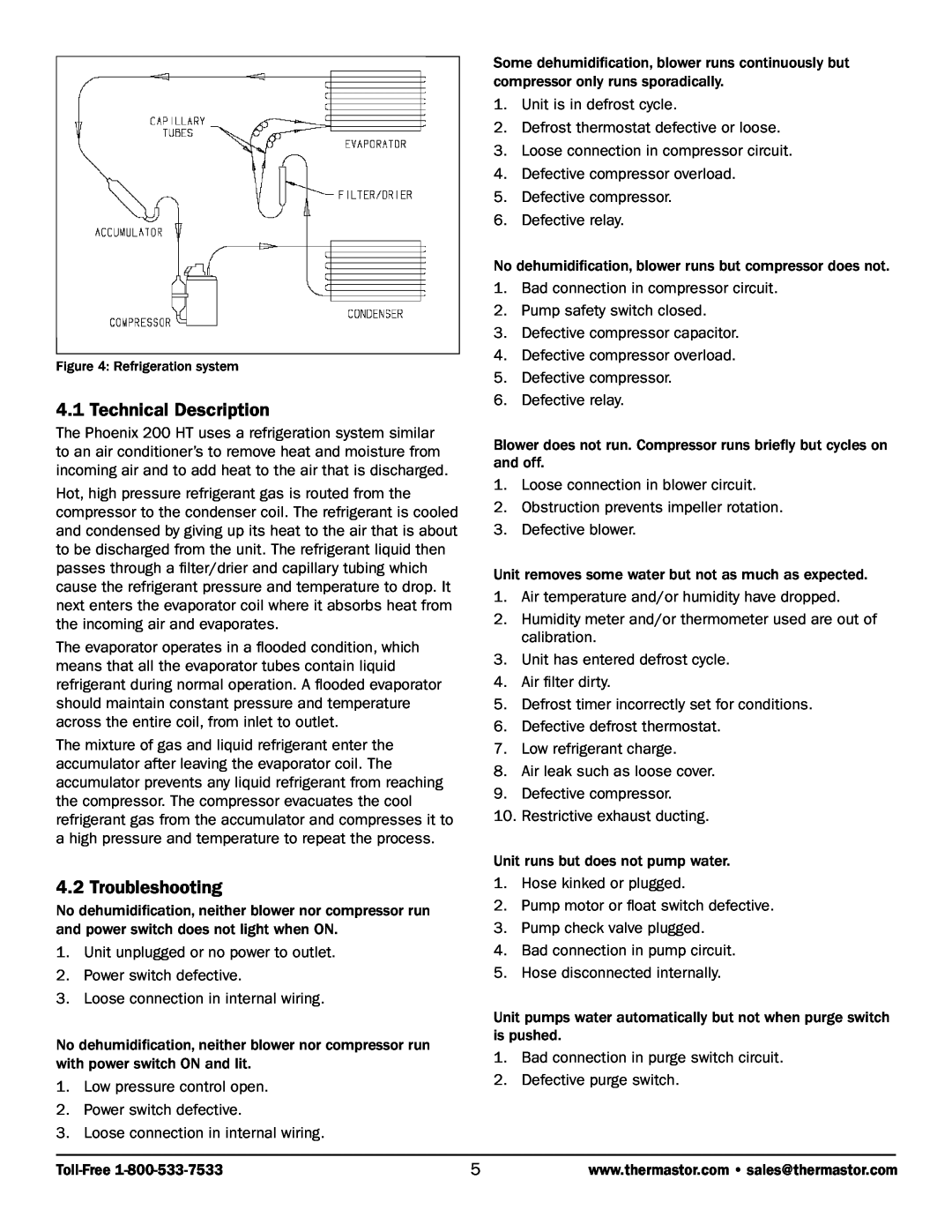 Therma-Stor Products Group Phoenix 200 HT owner manual Technical Description, Troubleshooting 