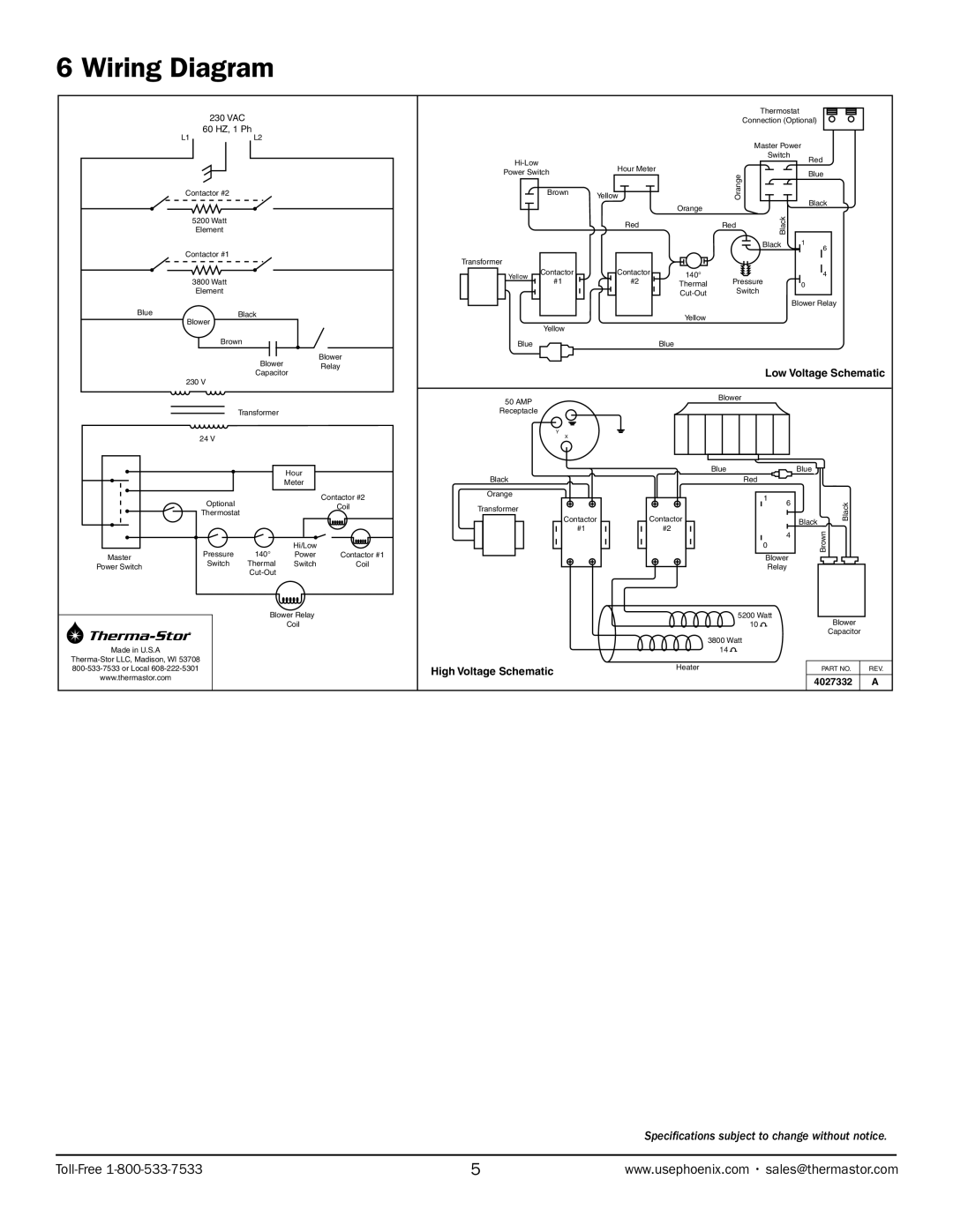 Therma-Stor Products Group PN 4027300 owner manual Wiring Diagram, 60 HZ, 1 Ph 