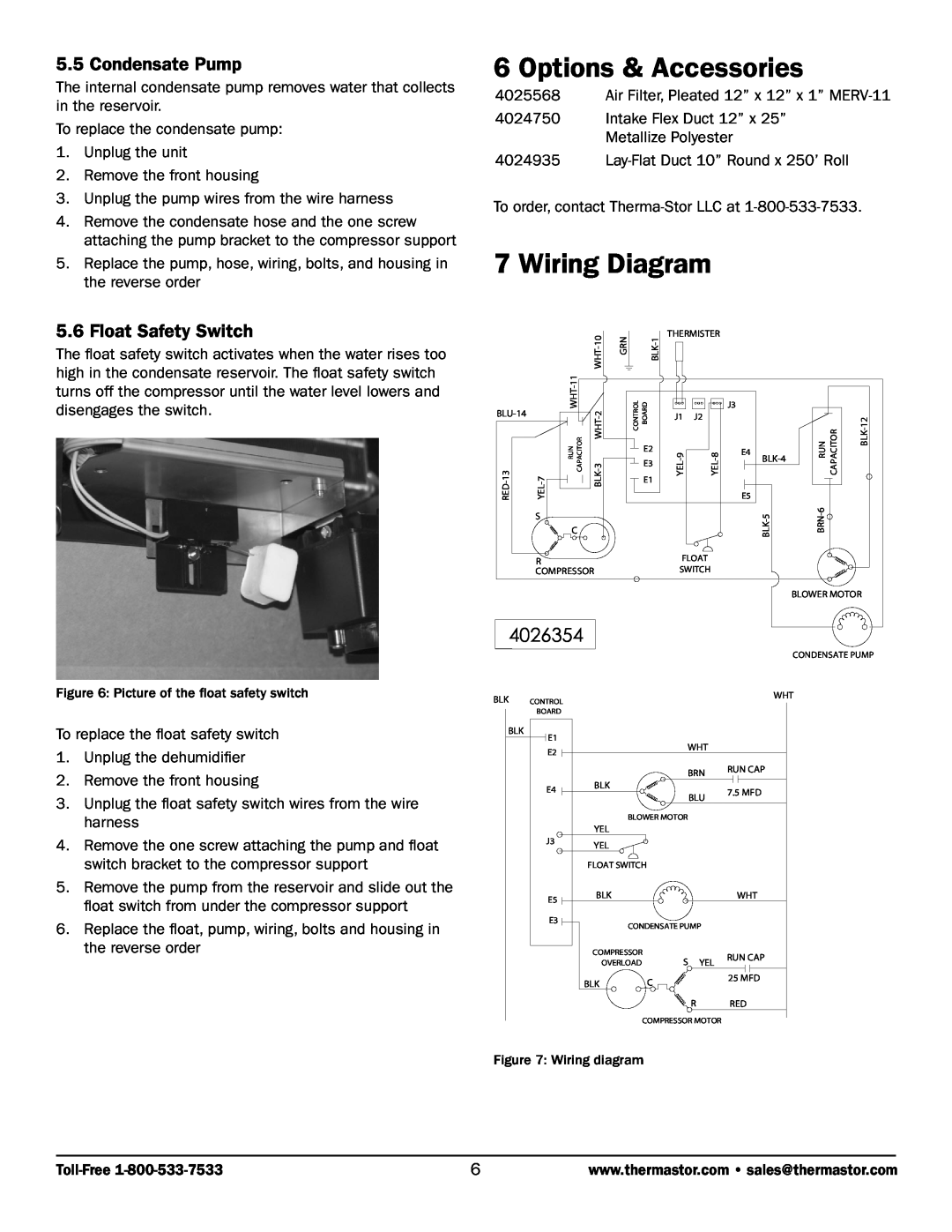 Therma-Stor Products Group R175 Options & Accessories, Wiring Diagram, 4026354, Condensate Pump, Float Safety Switch 
