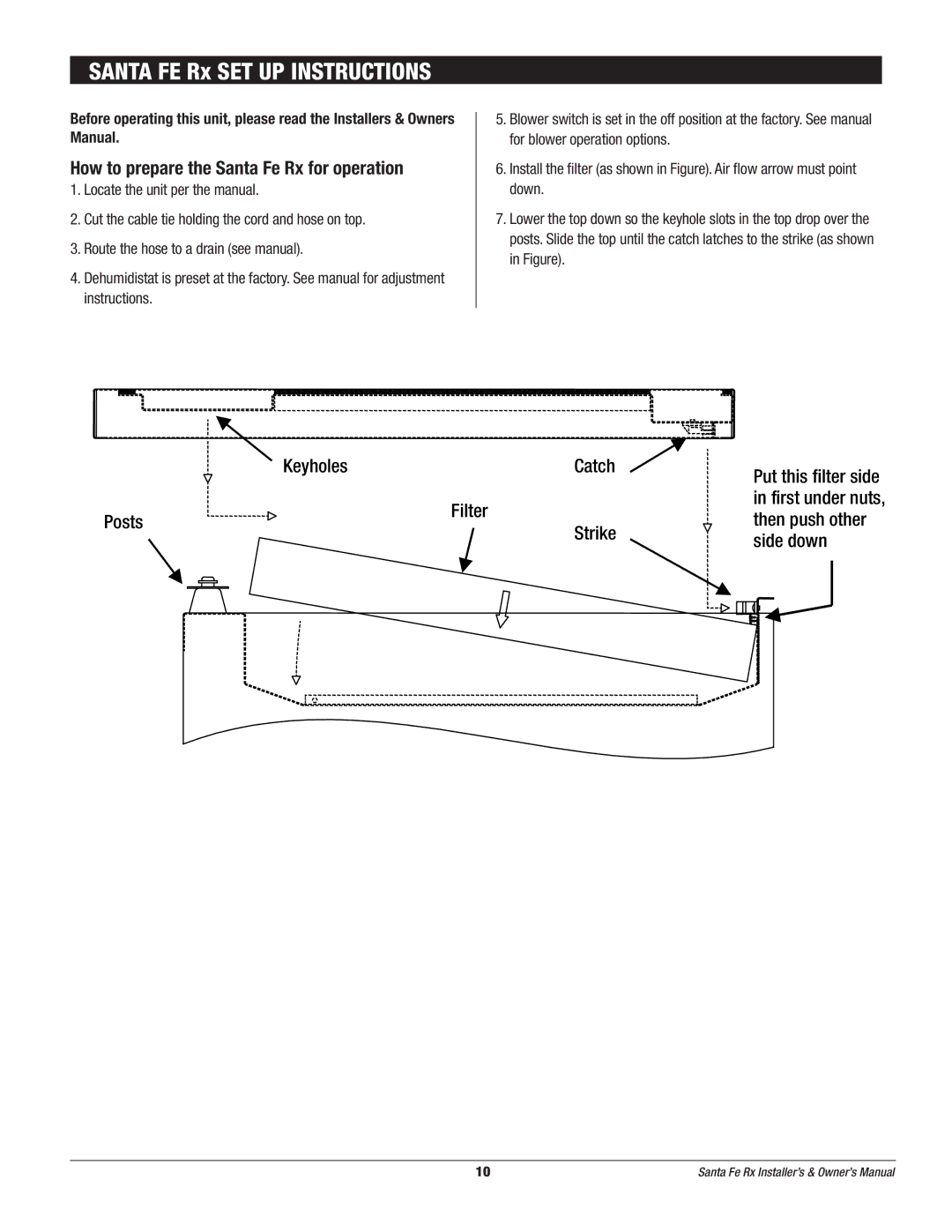 Therma-Stor Products Group Rx Free-Standing Dehumidification owner manual Santa FE Rx SET UP Instructions 