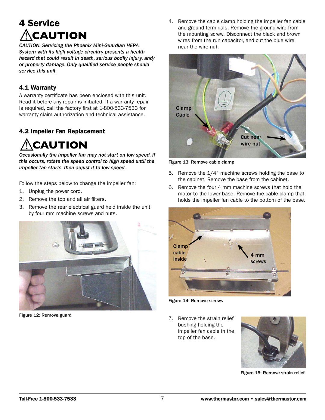 Therma-Stor Products Group TS-261B owner manual Service, Warranty, Impeller Fan Replacement 