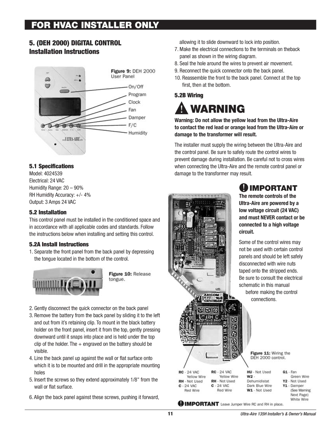 Therma-Stor Products Group UA-135H owner manual Specifications, Installation, 2A Install Instructions, 2B Wiring 