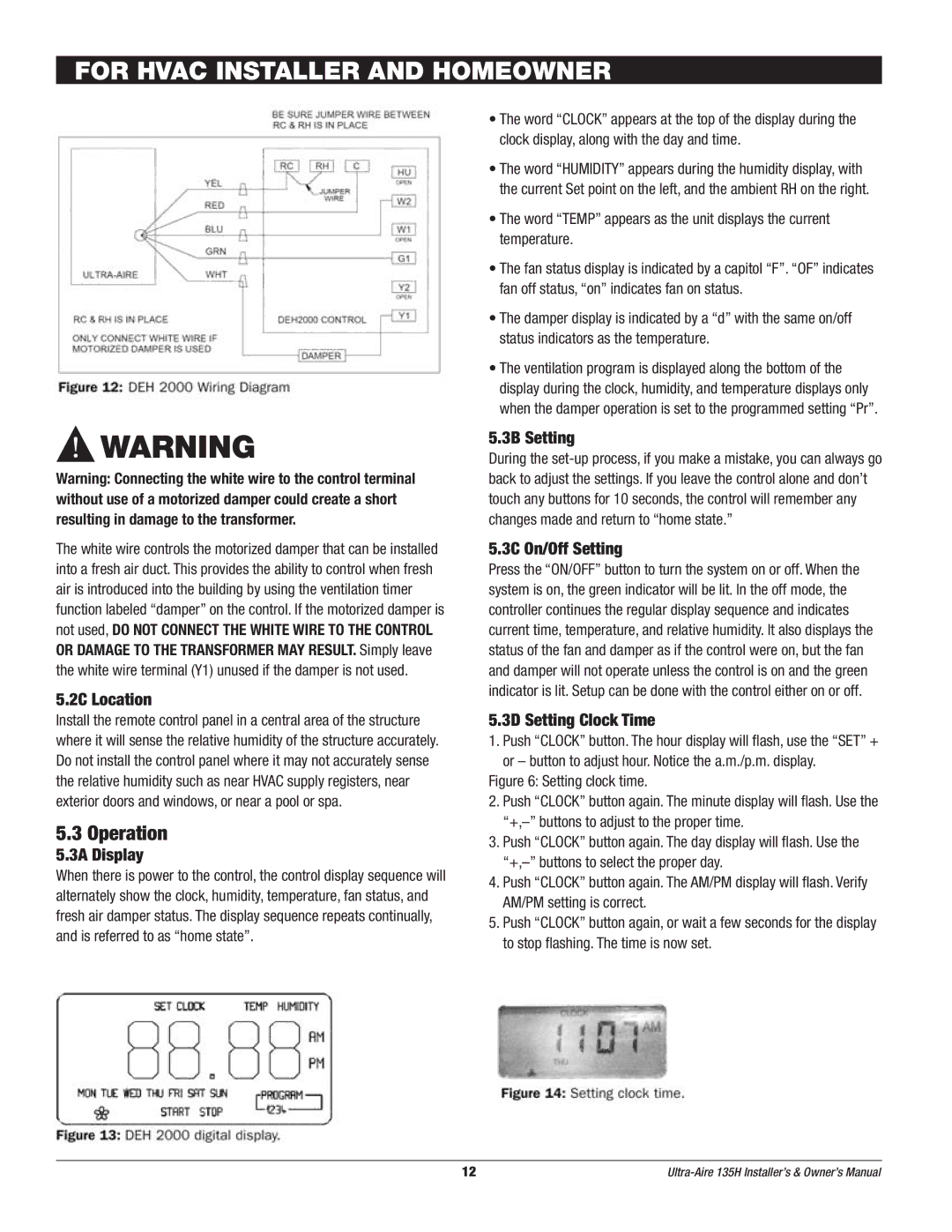 Therma-Stor Products Group UA-135H owner manual For Hvac Installer and Homeowner, Operation 