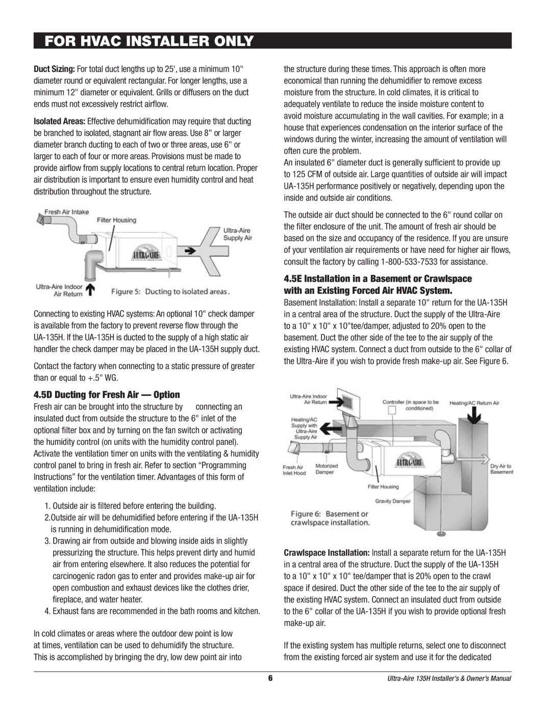 Therma-Stor Products Group UA-135H owner manual 5D Ducting for Fresh Air Option 