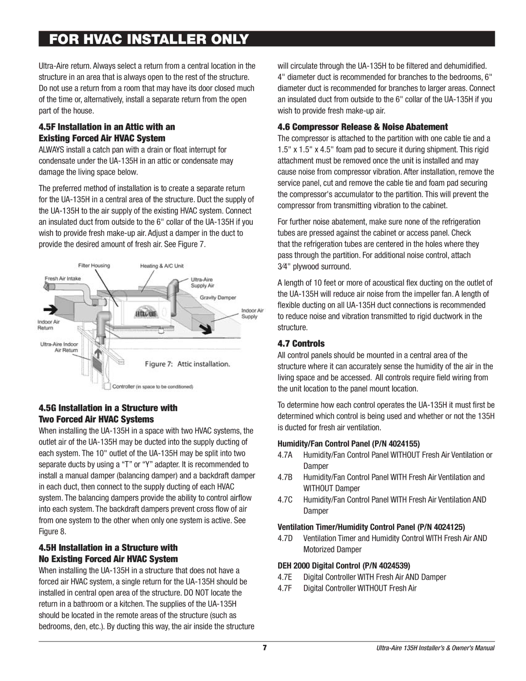 Therma-Stor Products Group UA-135H Compressor Release & Noise Abatement, Controls, Humidity/Fan Control Panel P/N 