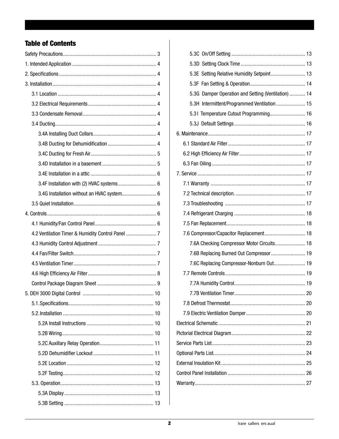 Therma-Stor Products Group Ultra-Aire 100V owner manual Table of Contents 