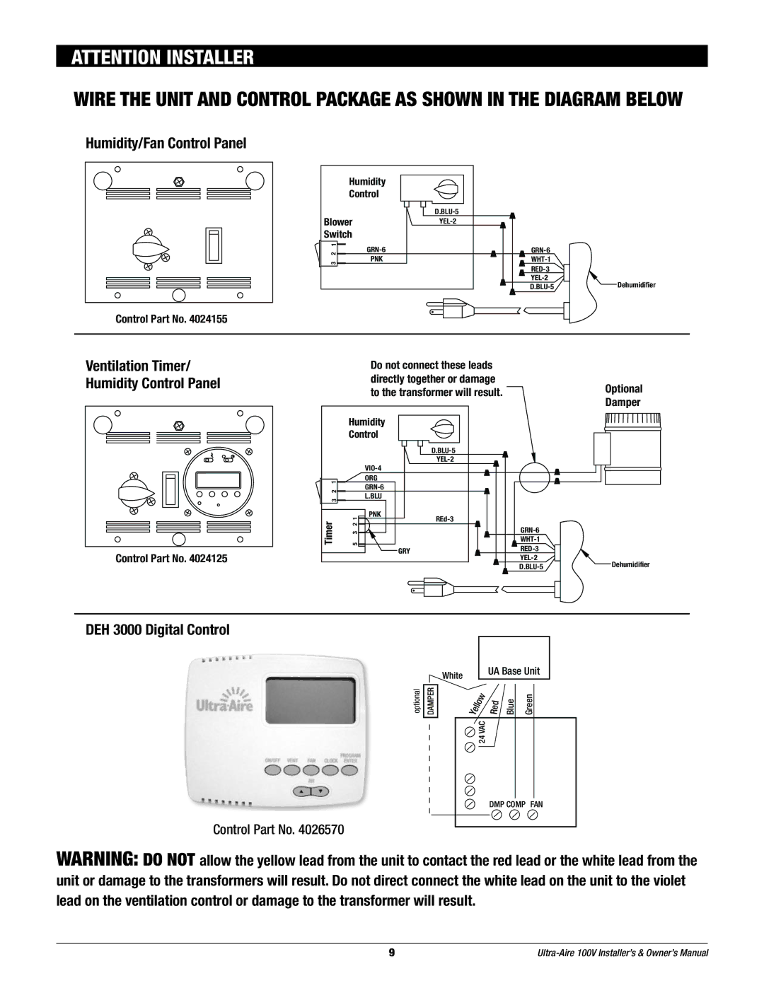 Therma-Stor Products Group Ultra-Aire 100V owner manual DEH 3000 Digital Control 