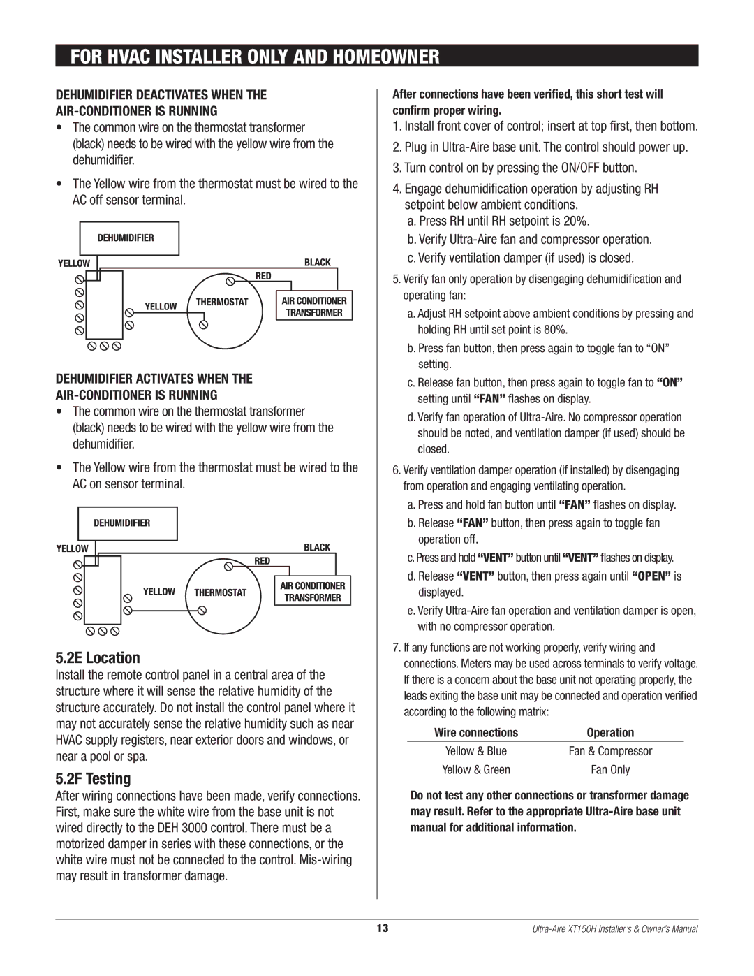 Therma-Stor Products Group XT150H owner manual For Hvac Installer only and Homeowner, 2E Location, 2F Testing 