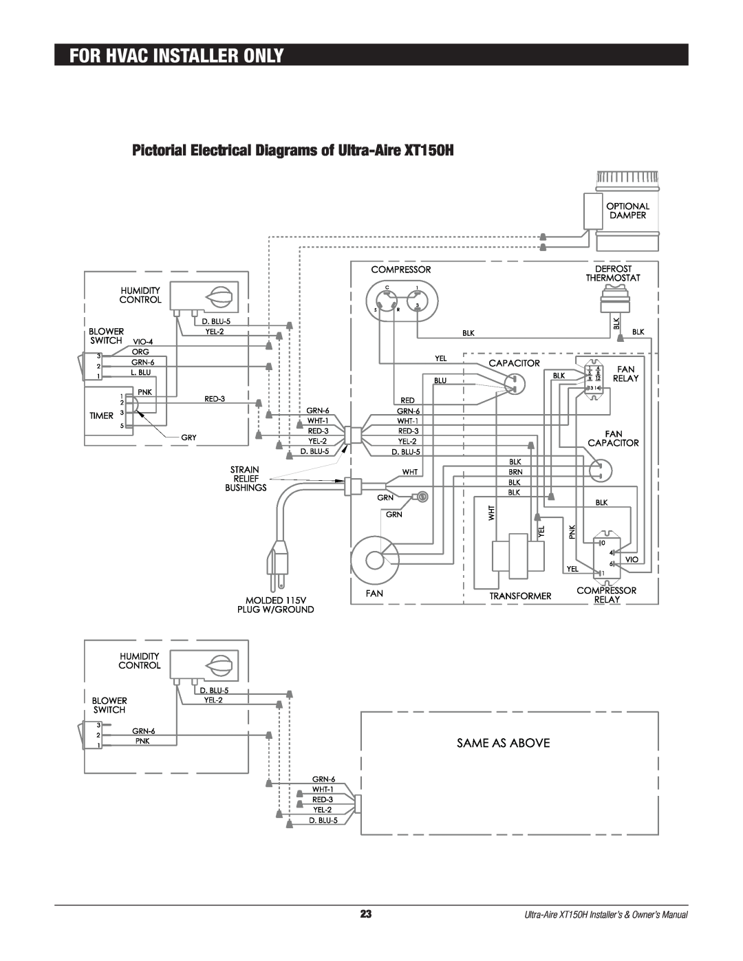 Therma-Stor Products Group owner manual Pictorial Electrical Diagrams of Ultra-AireXT150H, For Hvac Installer Only 