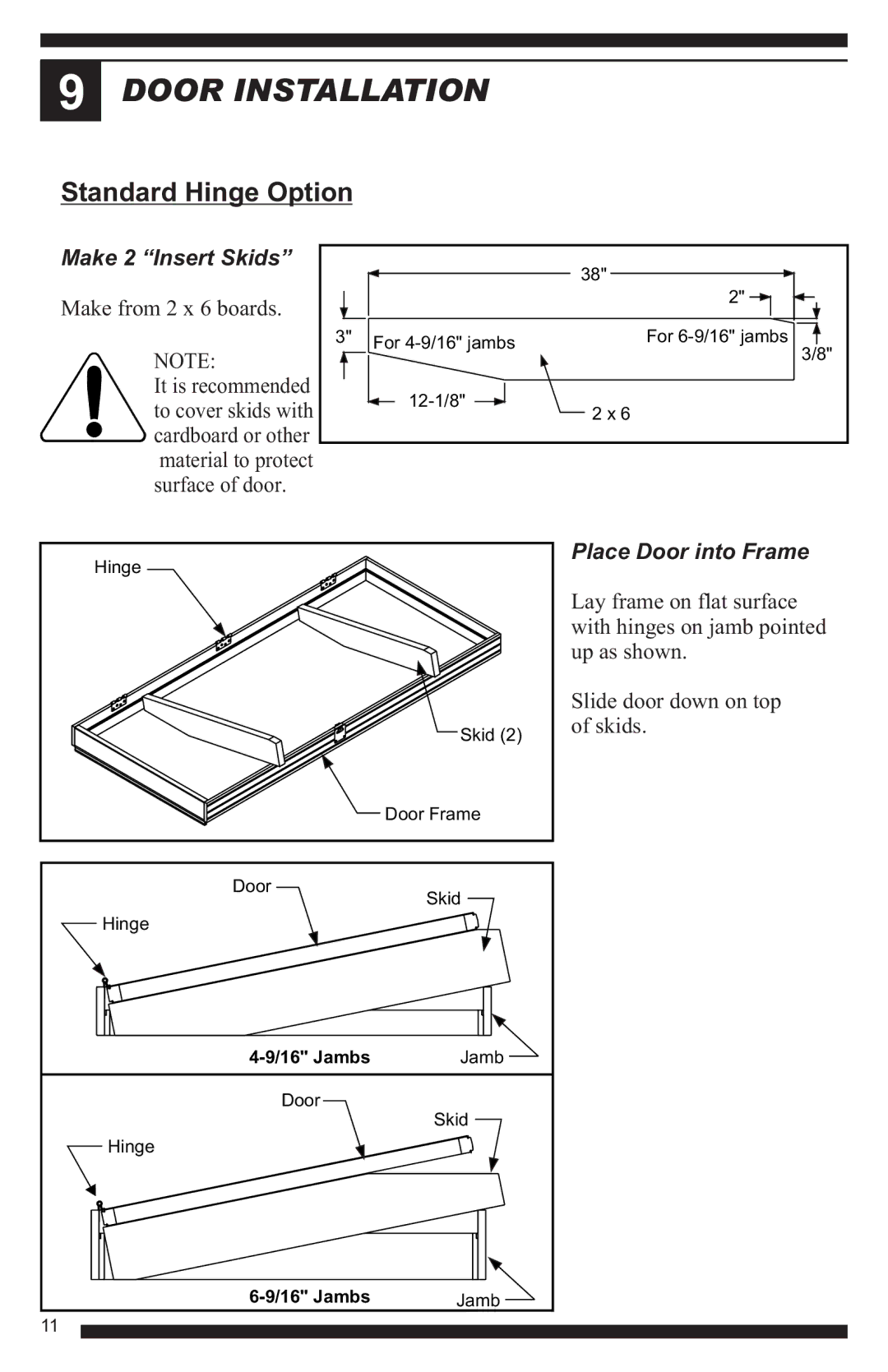 Therma-Tru Hinged Patio Door System Single Panel Assembly Unit manual Door Installation, Make 2 Insert Skids 