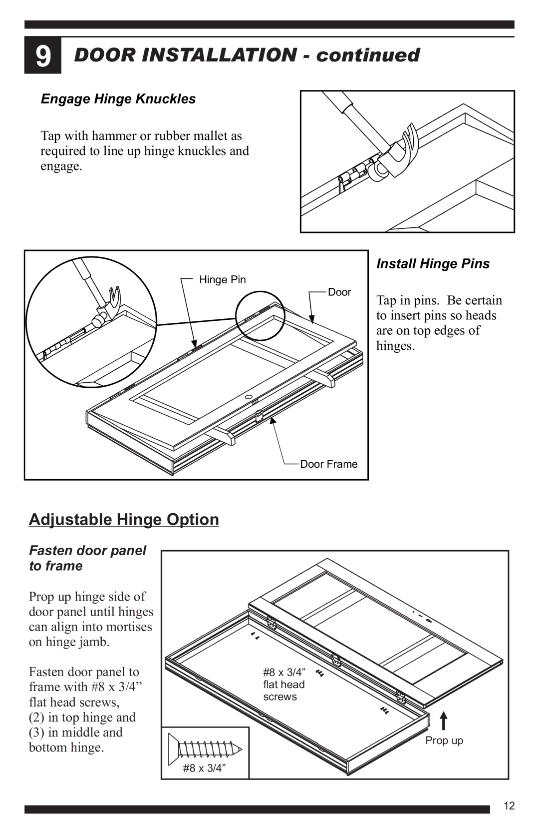 Therma-Tru Hinged Patio Door System Single Panel Assembly Unit manual Door Installation, Engage Hinge Knuckles 