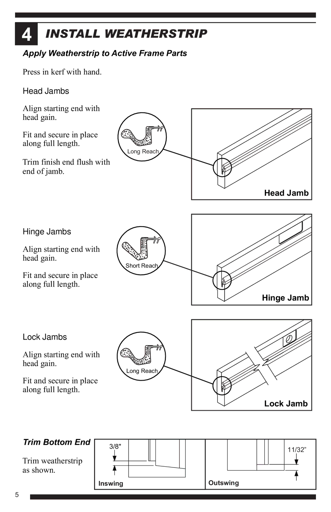 Therma-Tru Hinged Patio Door System Single Panel Assembly Unit manual Install Weatherstrip, Trim Bottom End 