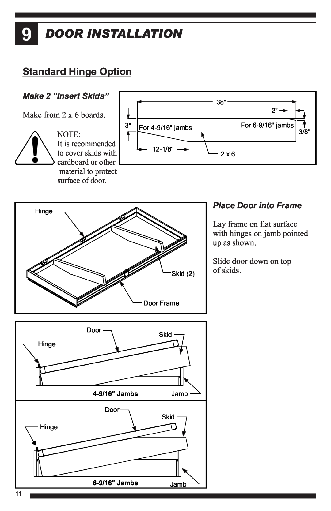 Therma-Tru Hinged Patio Door System Single Panel Assembly Unit manual Door Installation, Standard Hinge Option, 4-9/16Jambs 