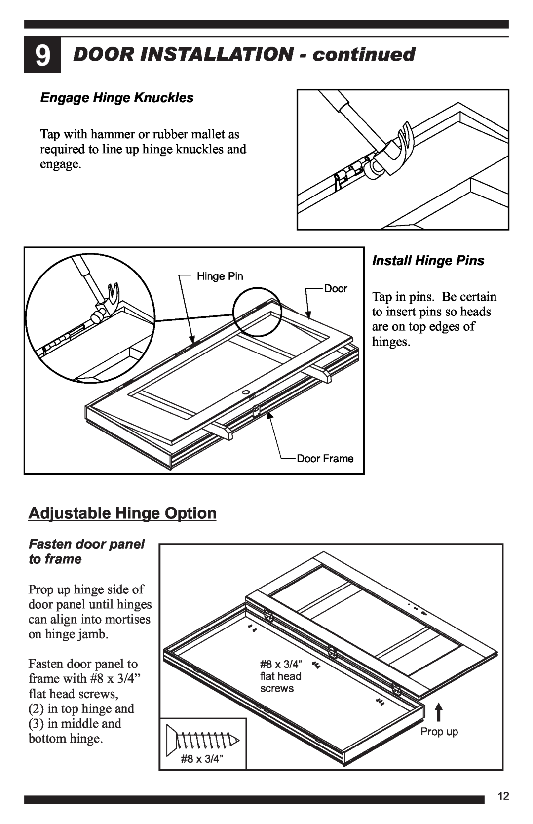 Therma-Tru Hinged Patio Door System Single Panel Assembly Unit DOOR INSTALLATION - continued, Adjustable Hinge Option 