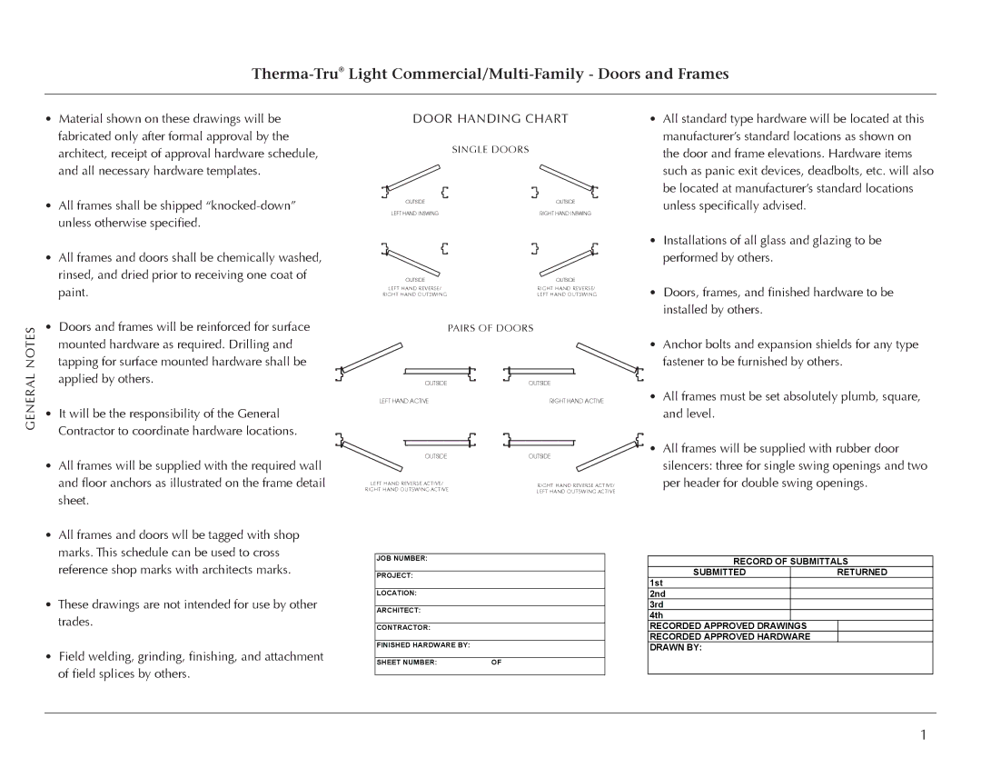 Therma-Tru Light Commercial Doors and Frames manual Therma-TruLight Commercial/Multi-Family Doors and Frames, General 