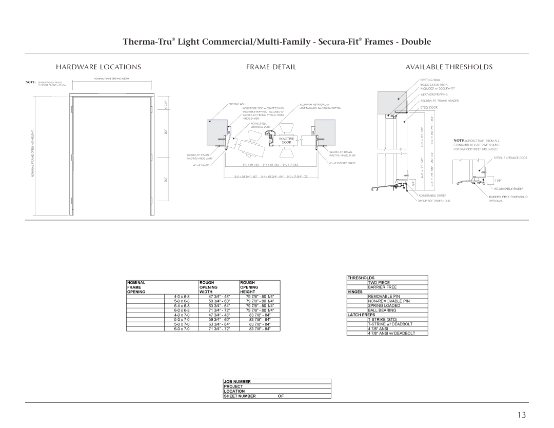 Therma-Tru Light Commercial Doors and Frames manual 47 3/4 79 7/8 80 1/4 59 3/4 63 3/4 71 3/4 83 7/8 