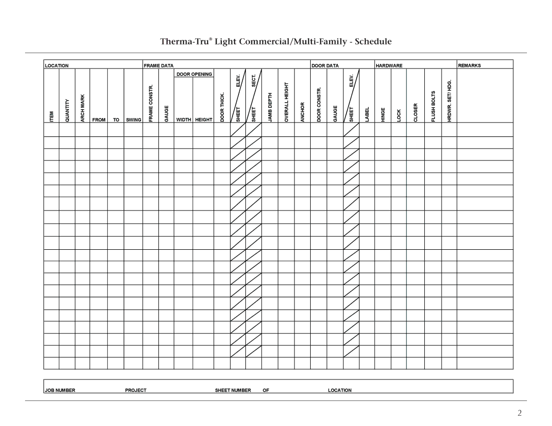 Therma-Tru Light Commercial Doors and Frames manual Therma-TruLight Commercial/Multi-Family Schedule 