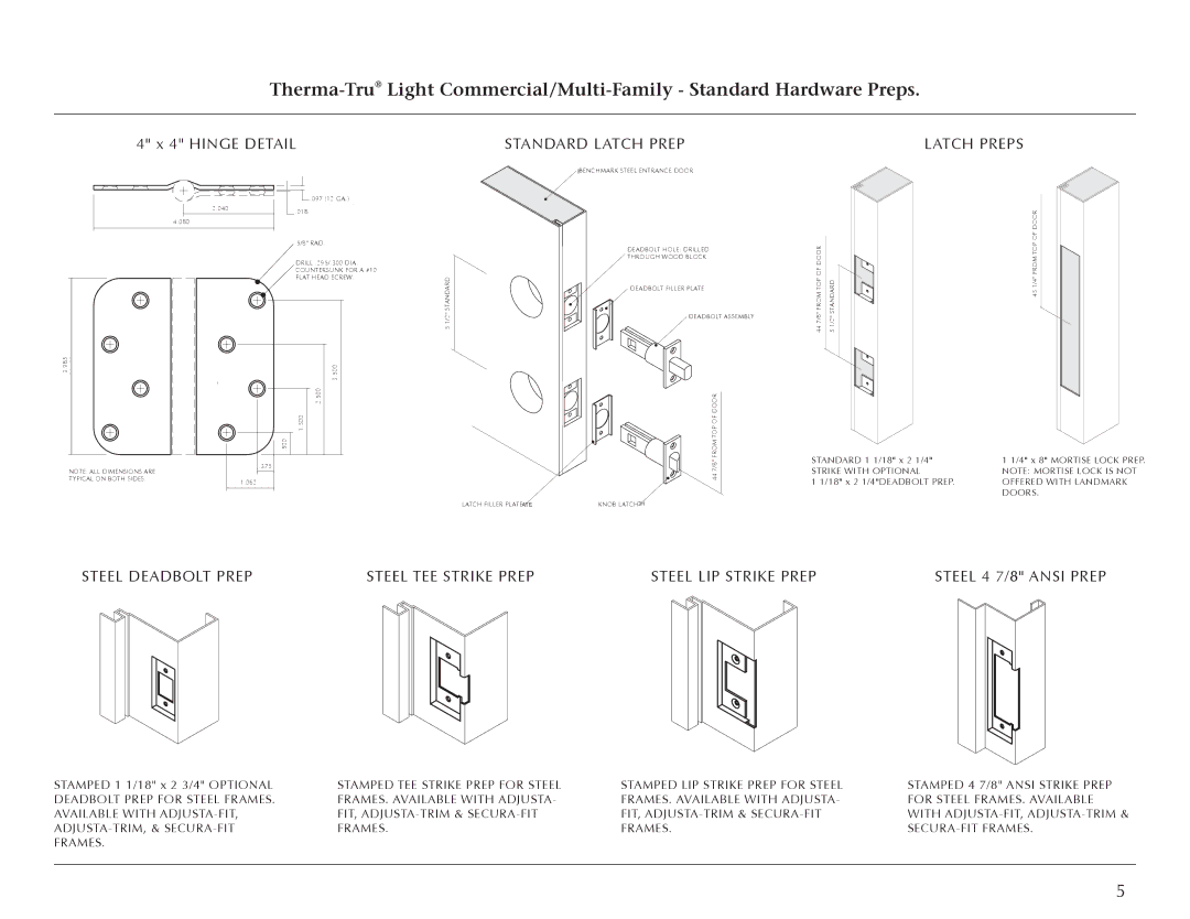 Therma-Tru Light Commercial Doors and Frames manual Standard Latch Prep, Latch Preps 