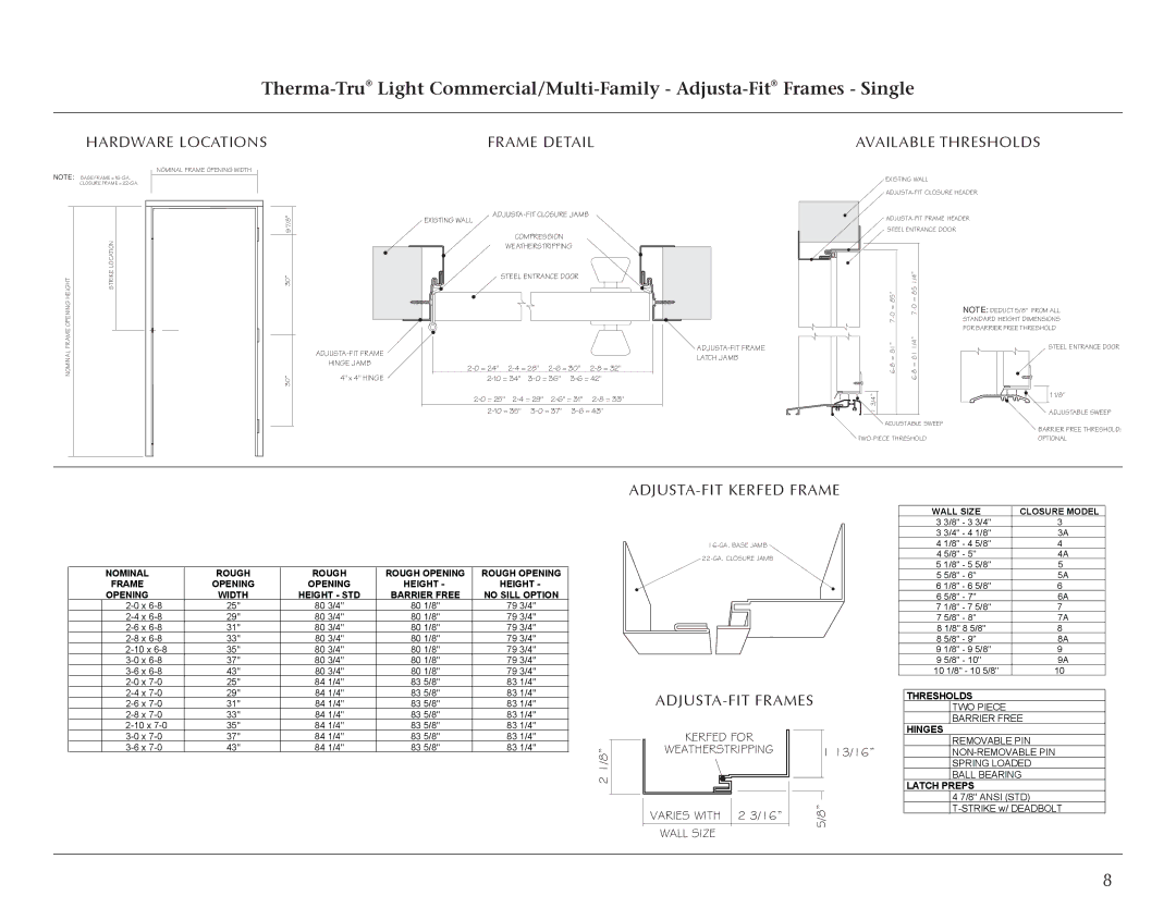 Therma-Tru Light Commercial Doors and Frames Hardware Locations Frame Detail Available Thresholds, ADJUSTA-FIT Frames 