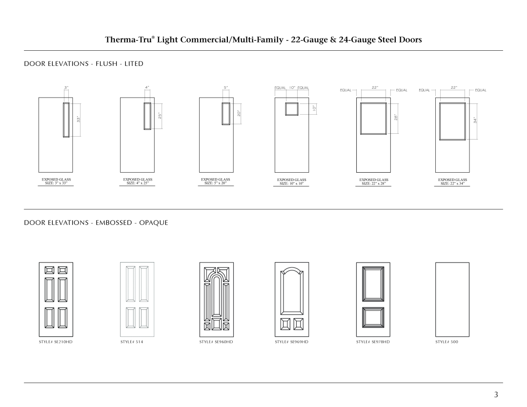 Therma-Tru Light Commercial Doors and Frames Door Elevations - Flush - Lited, Door Elevations - Embossed - Opaque, Style# 