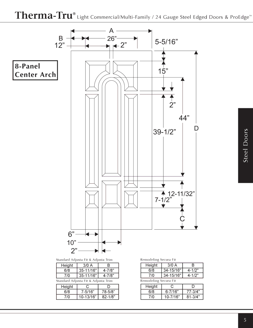 Therma-Tru Light Commercial/Multi-Family / 22 & 24 Gauge Steel Edged Door manual Panel Center Arch, 12-11/32 