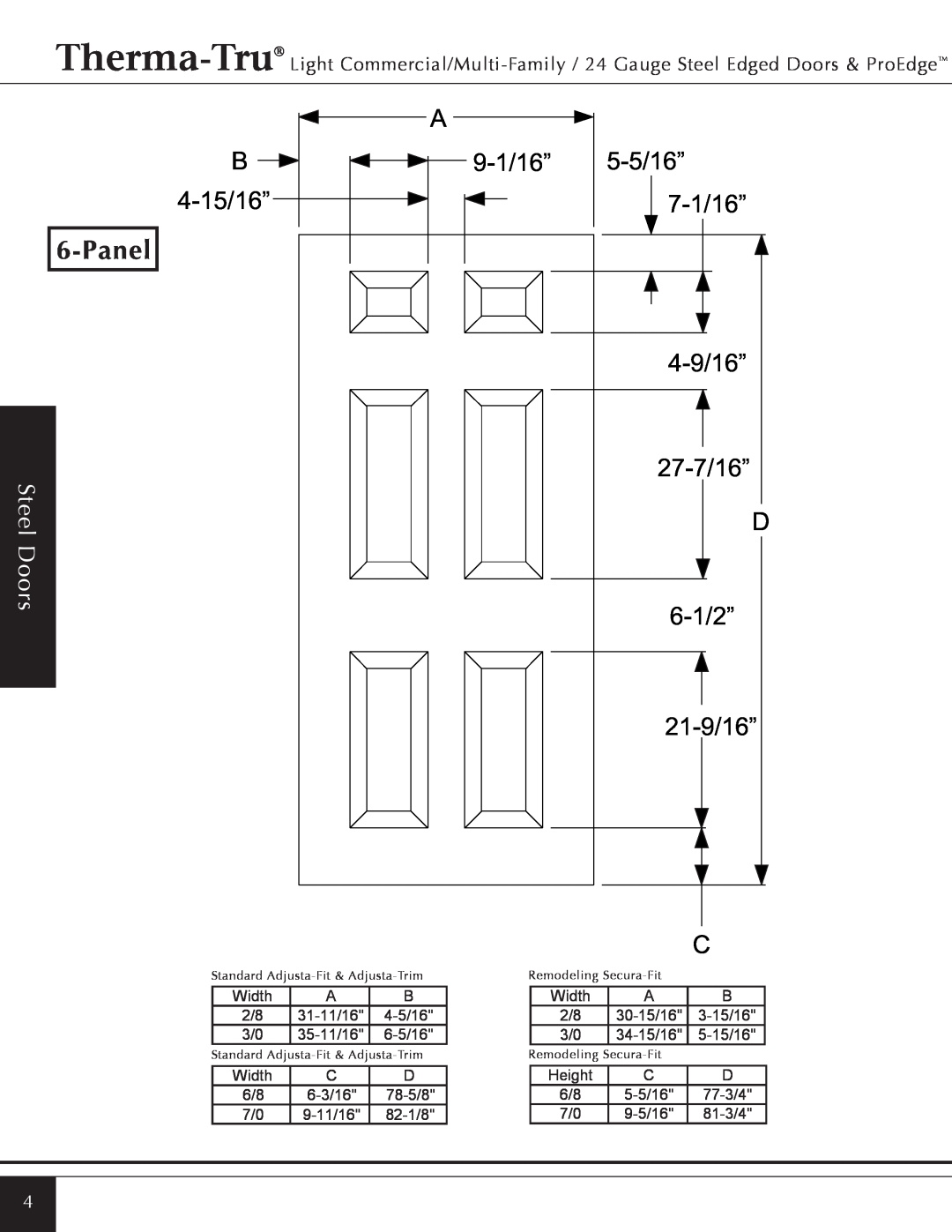 Therma-Tru Light Commercial/Multi-Family / 22 & 24 Gauge Steel Edged Door Panel, B 4-15/16”, 6-1/2”, 21-9/16”, Steel Doors 
