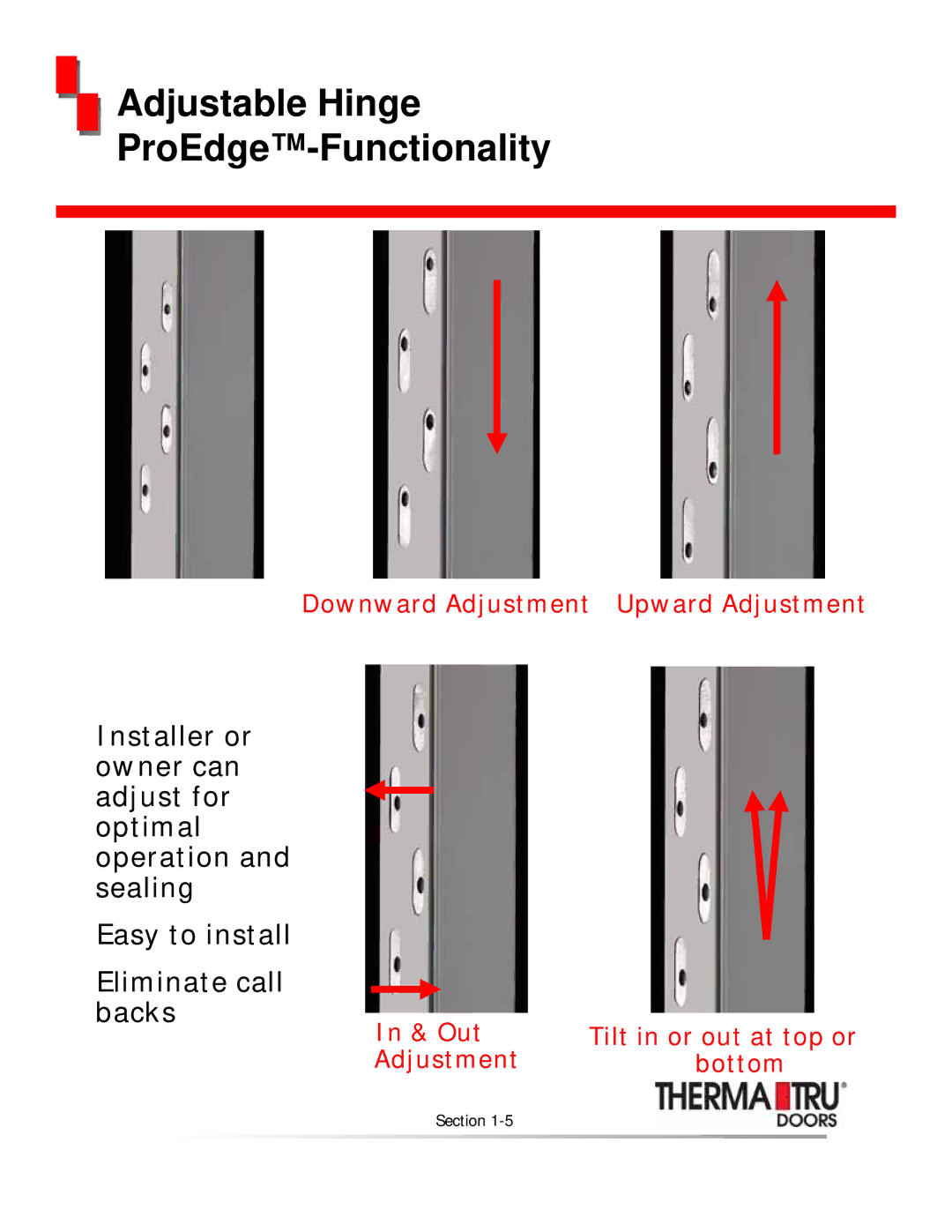 Therma-Tru none manual Adjustable Hinge ProEdge-Functionality 