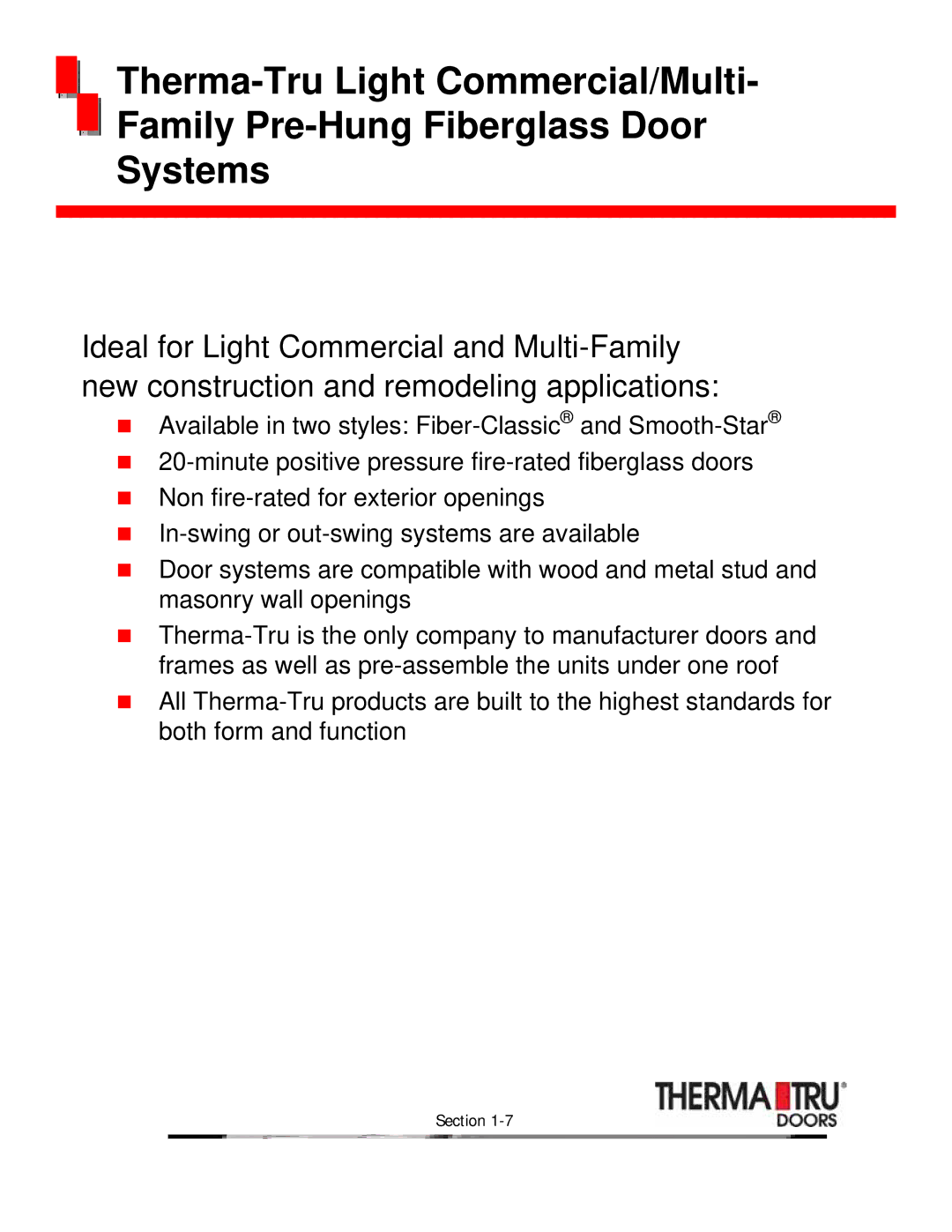 Therma-Tru none manual Section 