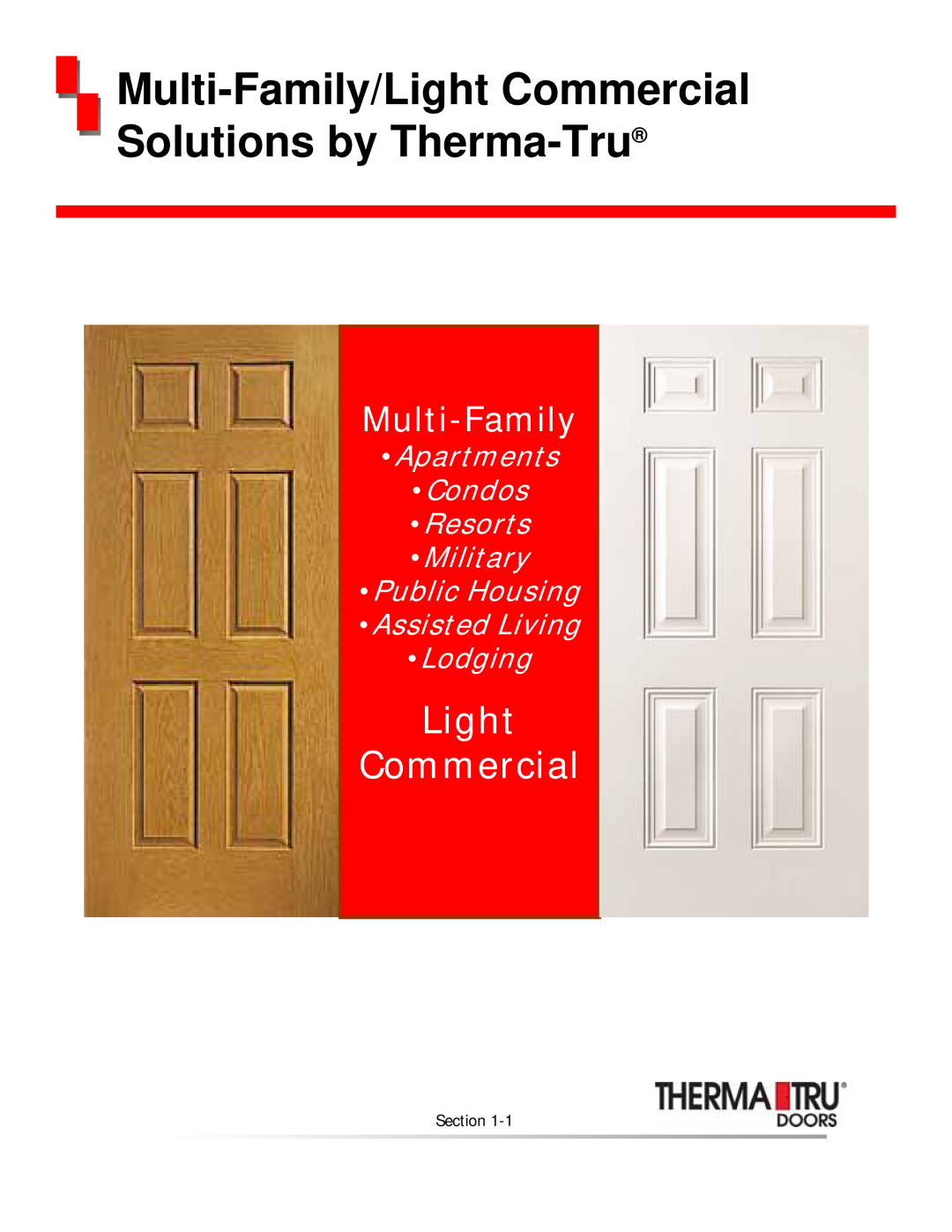 Therma-Tru none manual Light Commercial, Multi-Family, Apartments Condos Resorts Military, Section 