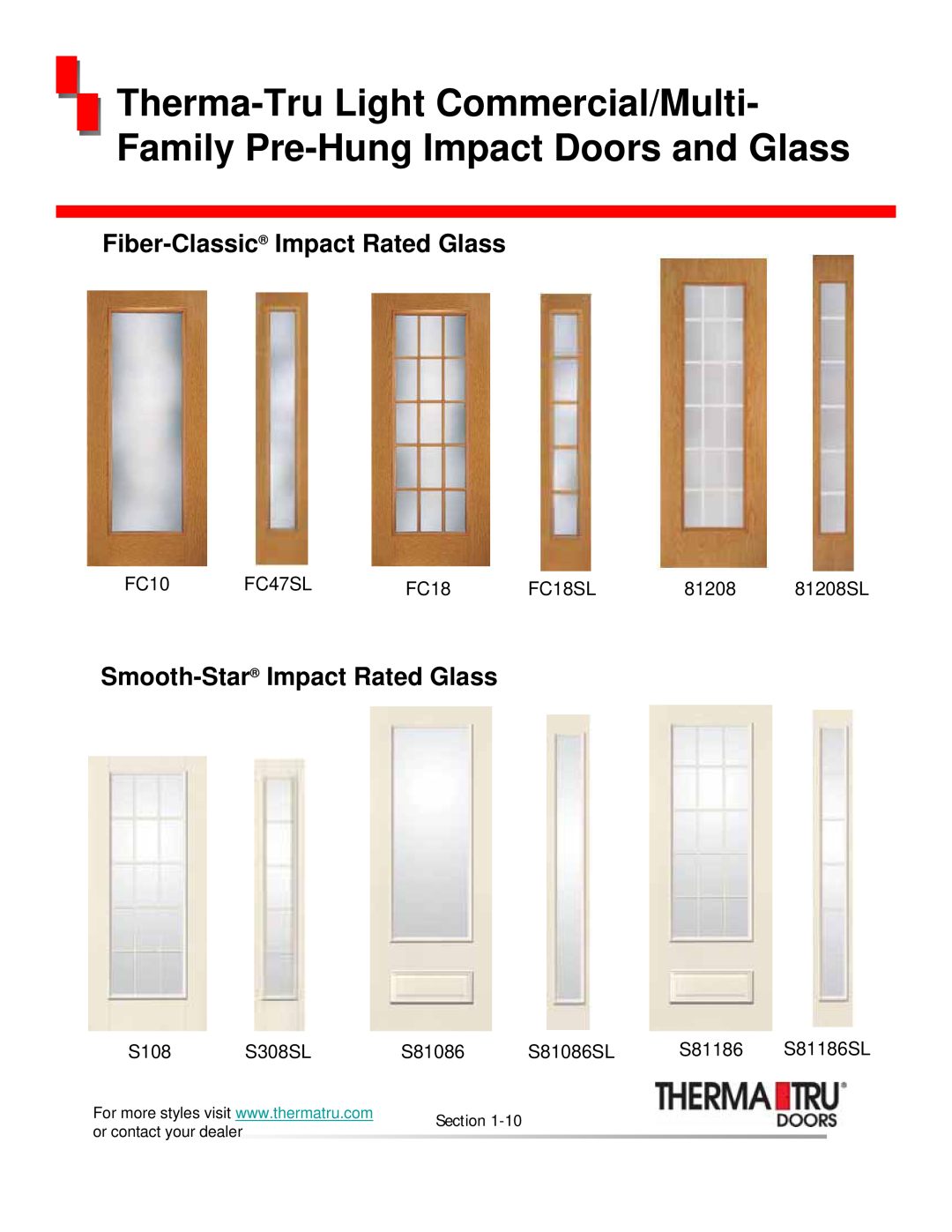 Therma-Tru none manual Fiber-Classic Impact Rated Glass, Smooth-Star Impact Rated Glass 