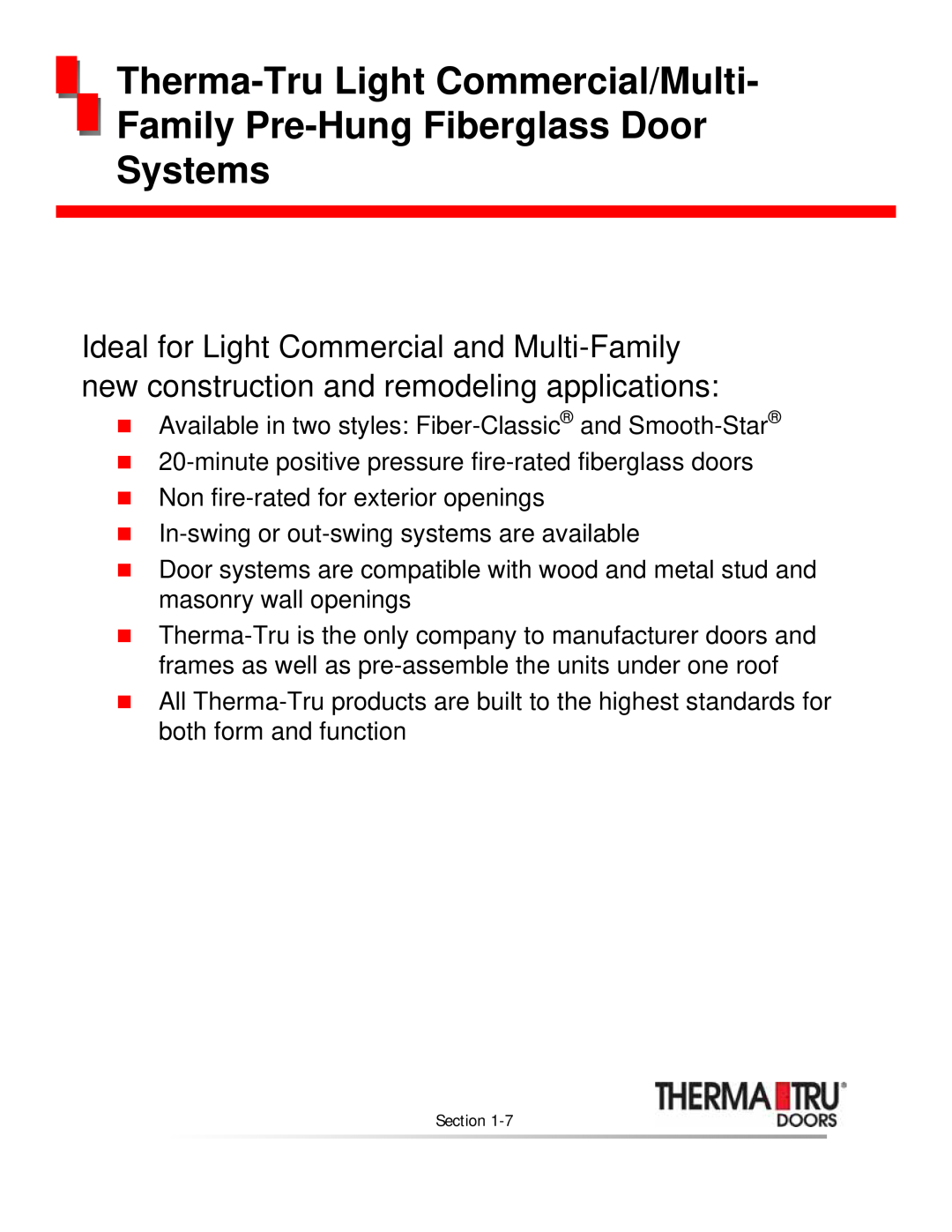 Therma-Tru none manual Family Pre-HungFiberglass Door Systems, Therma-TruLight Commercial/Multi 