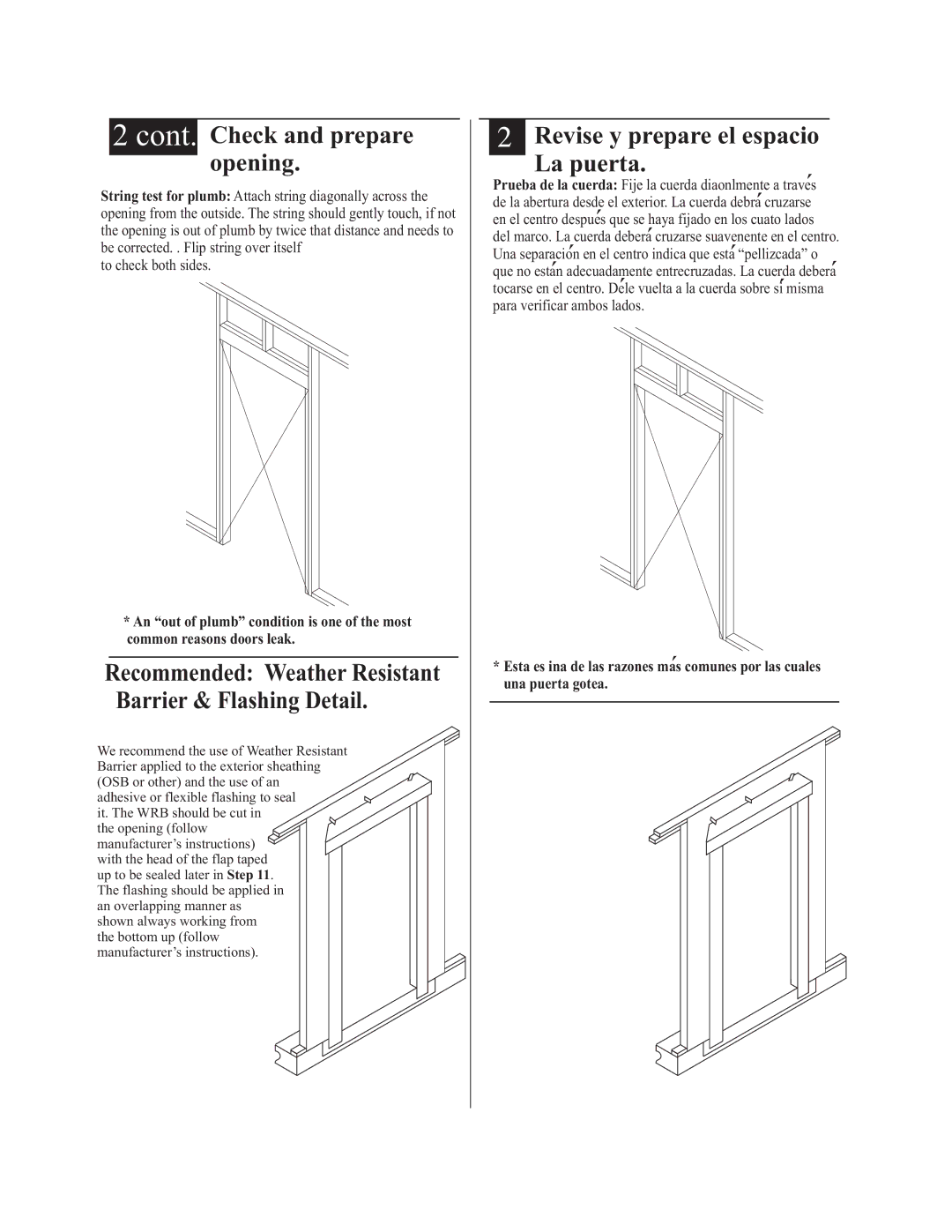 Therma-Tru Pre-hung Door Systems Cont. Check and prepare opening, To check both sides, Para verificar ambos lados 