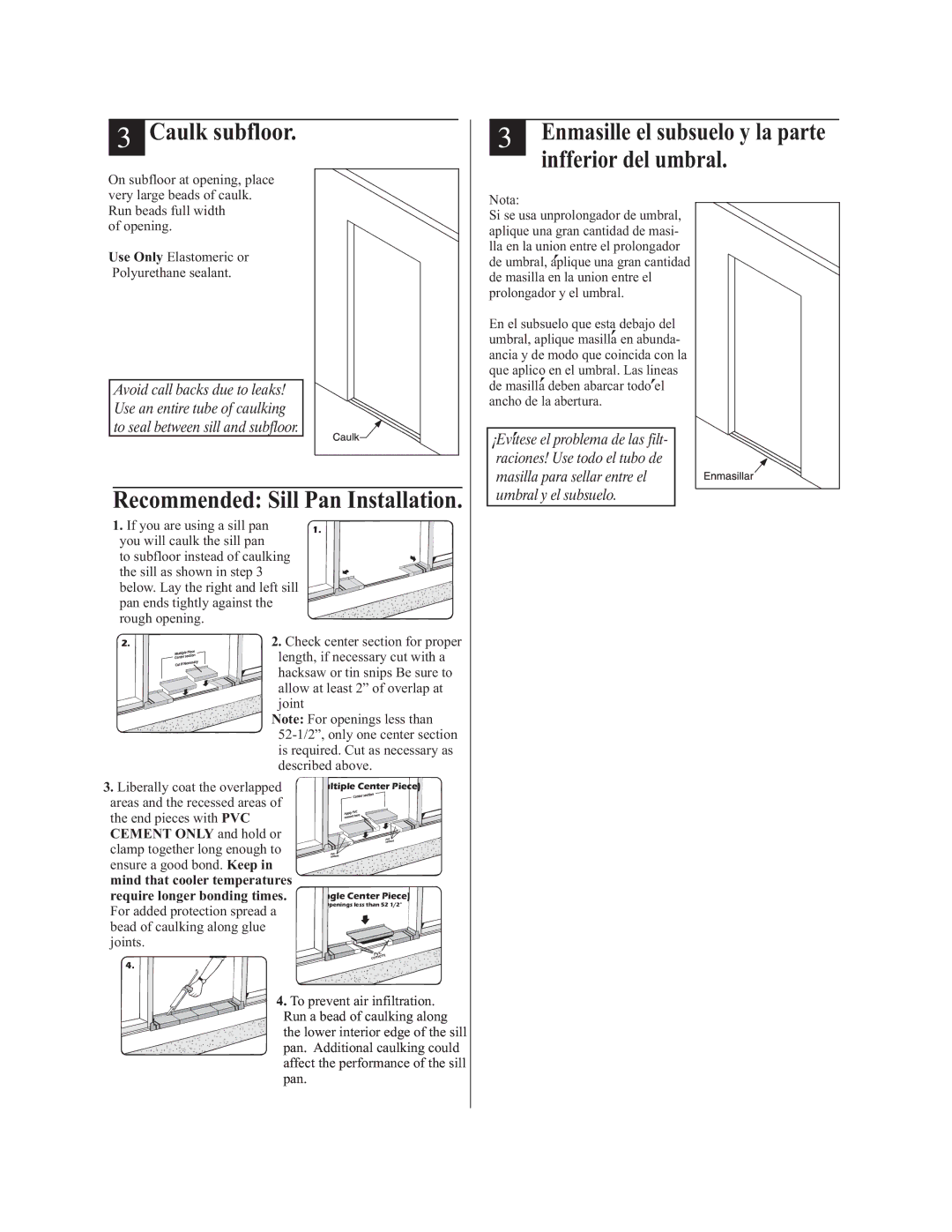 Therma-Tru Pre-hung Door Systems Caulk subfloor, Enmasille el subsuelo y la parte infferior del umbral 