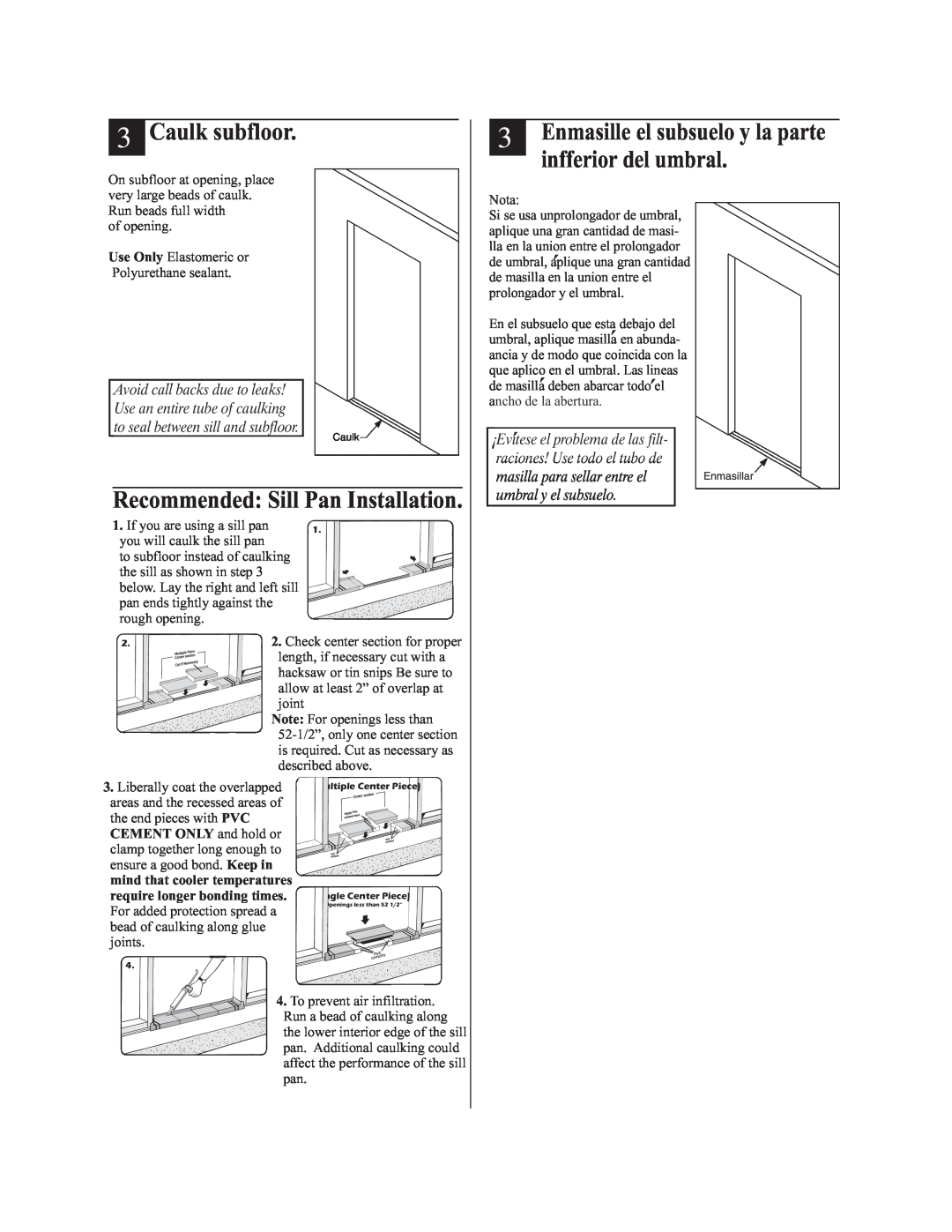 Therma-Tru Pre-hung Door Systems Caulk subfloor, Recommended Sill Pan Installation, Evitese el problema de las filt 