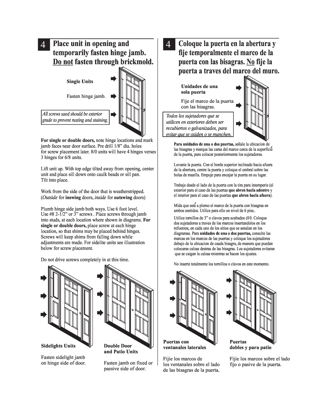 Therma-Tru Pre-hung Door Systems Single Units, Sidelights Units, Double Door, and Patio Units, Unidades de una sola puerta 