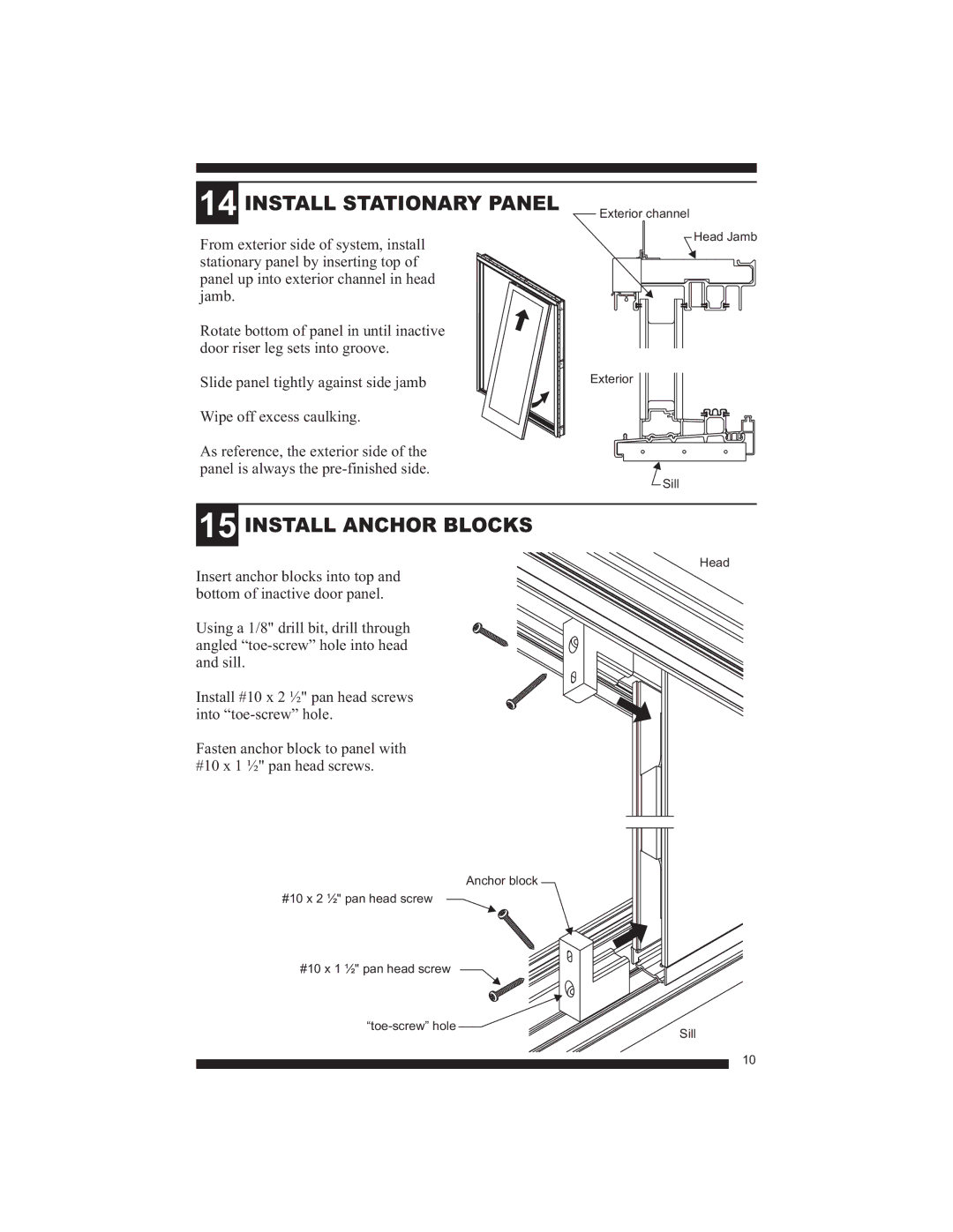 Therma-Tru Fiber-Classic, Smooth-Star manual Install Stationary Panel, Install Anchor Blocks 