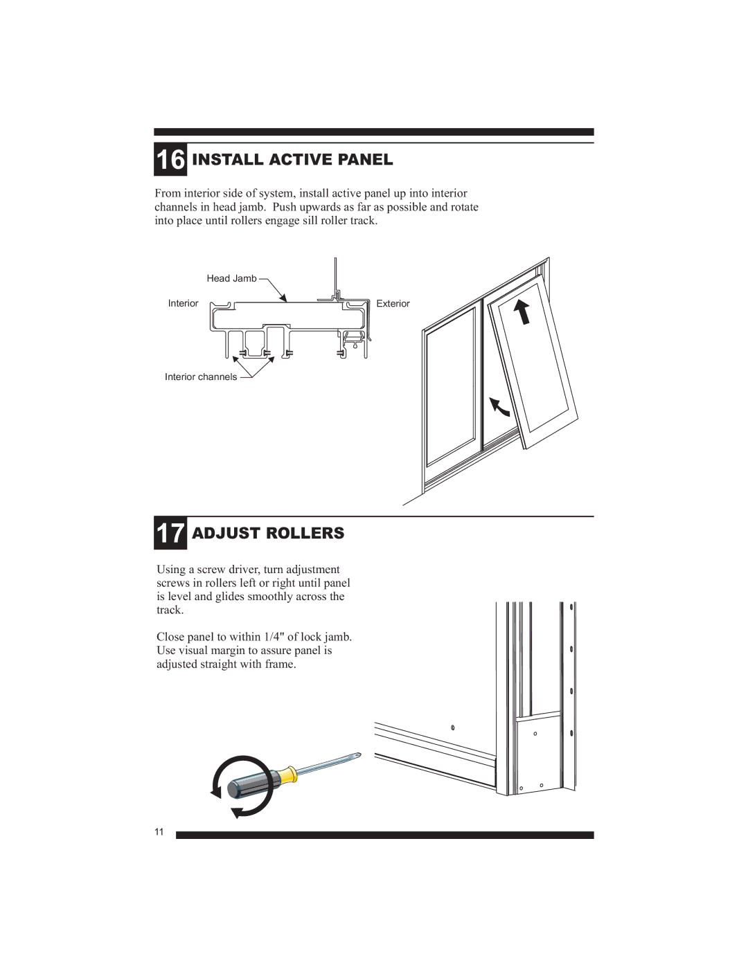 Therma-Tru Smooth-Star, Fiber-Classic manual Install Active Panel, Adjust Rollers 