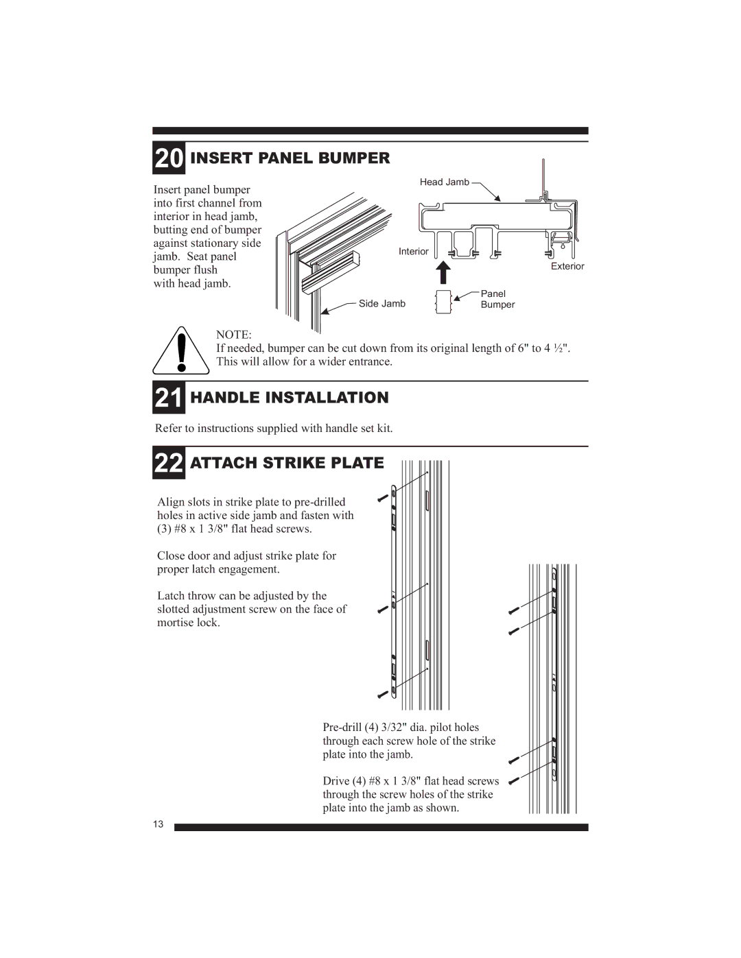 Therma-Tru Smooth-Star, Fiber-Classic manual Insert Panel Bumper, Handle Installation, Attach Strike Plate 