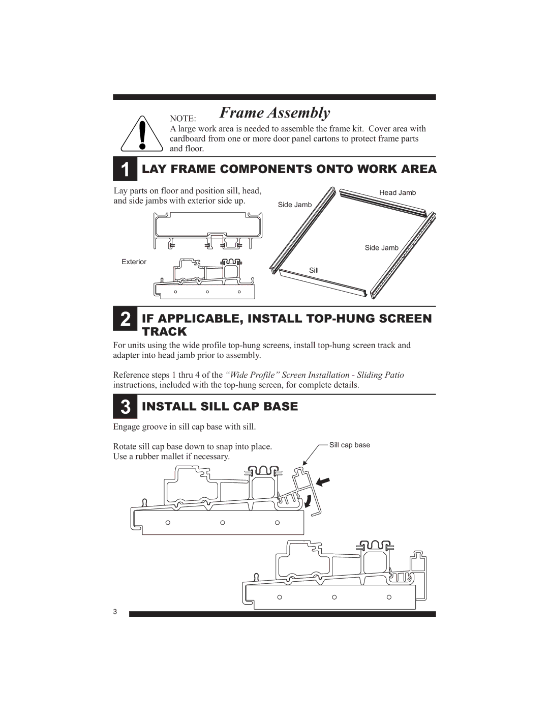 Therma-Tru Smooth-Star, Fiber-Classic LAY Frame Components Onto Work Area, If APPLICABLE, Install TOP-HUNG Screen Track 